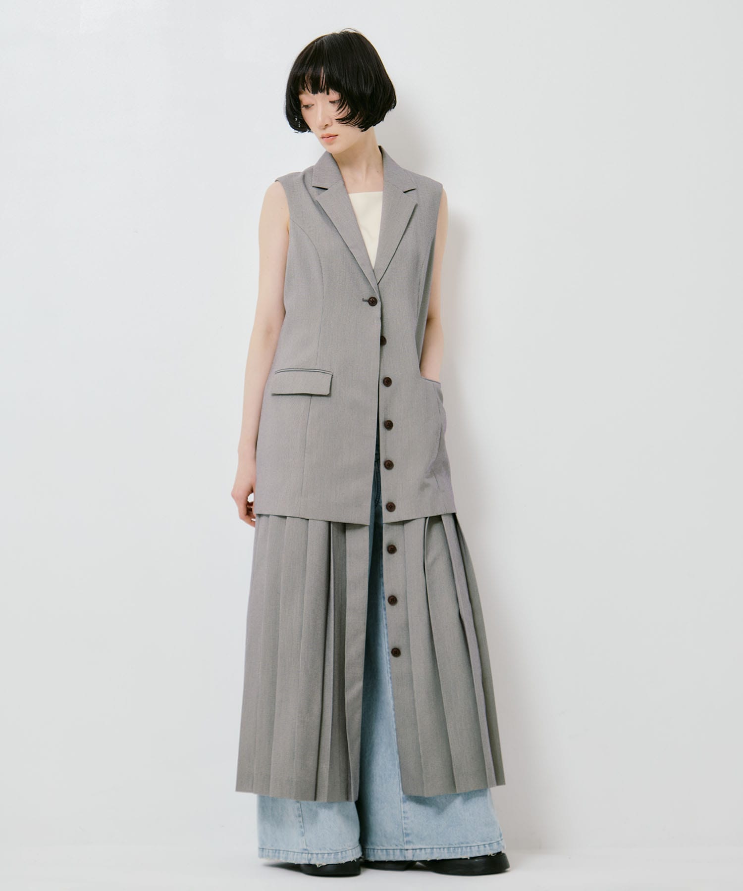 PLEATED SKIRT DOCKING SUIT DRESS AMERI