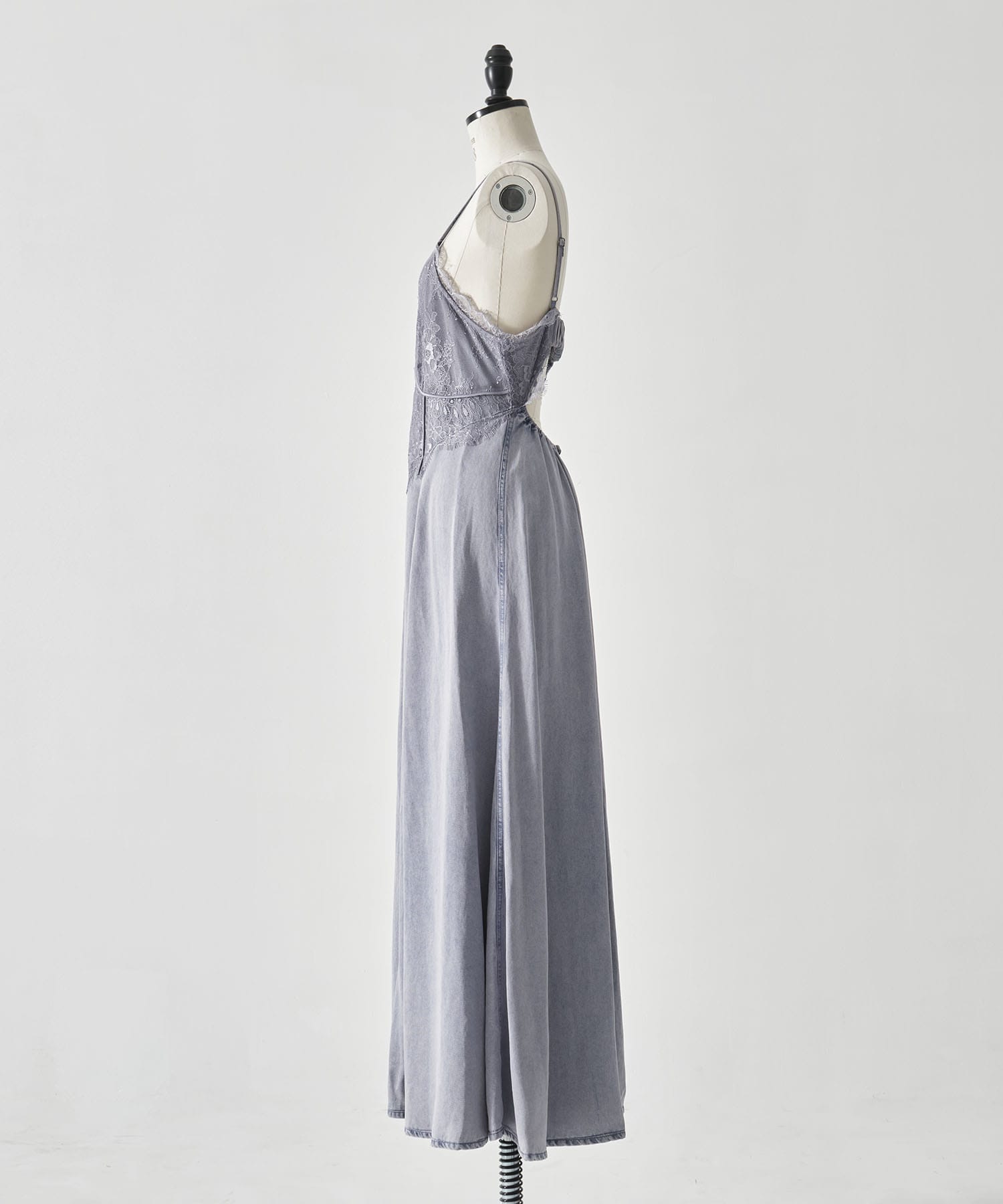 LACE DOCKING TENCEL DENIM FLARE DRESS AMERI