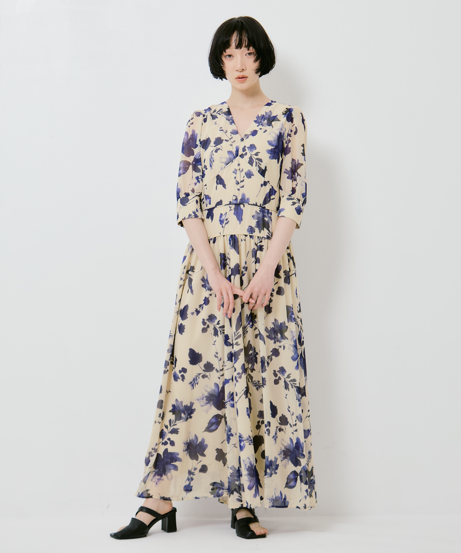 GRAINY FLOWER CHIFFON DRESS AMERI