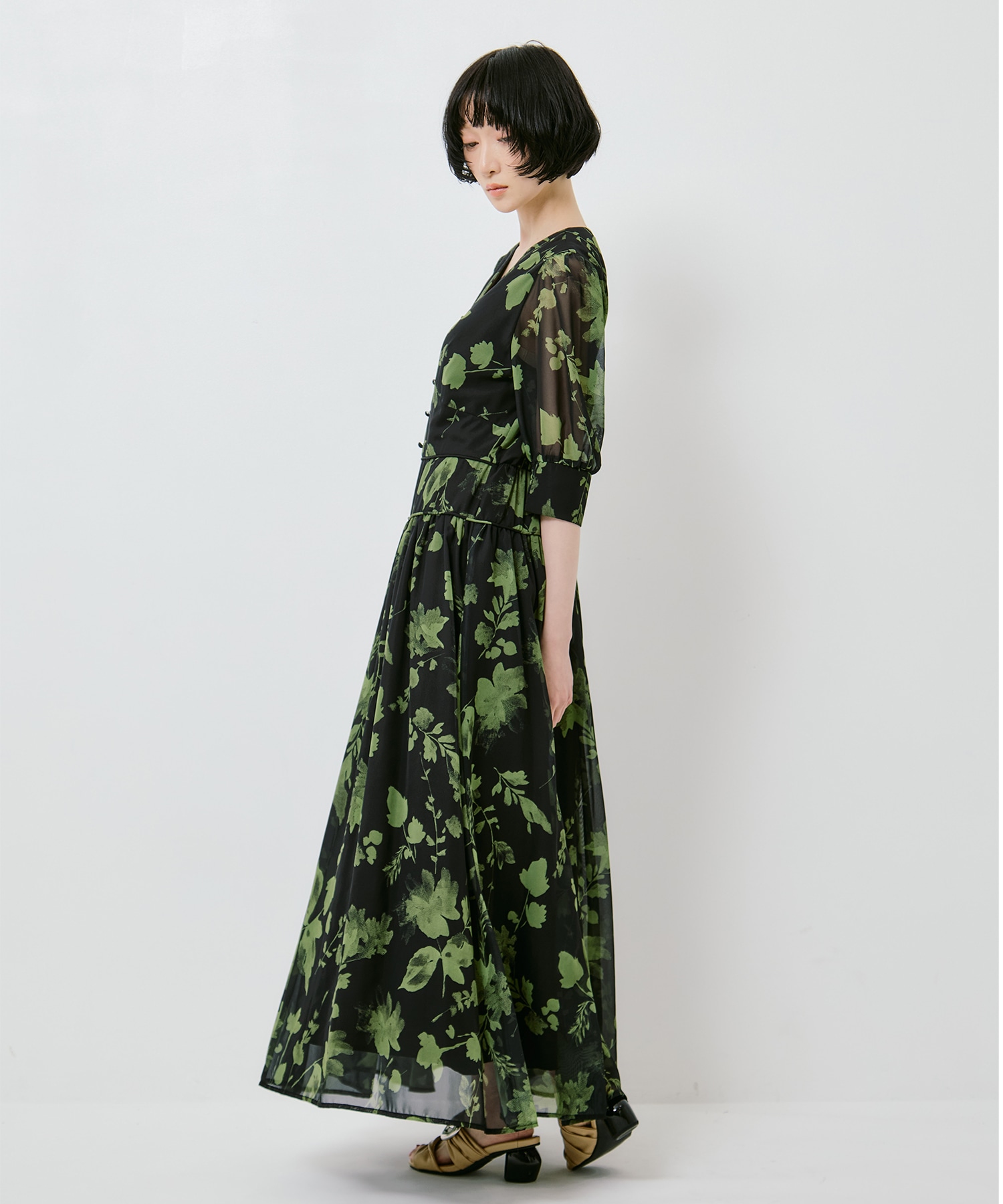 GRAINY FLOWER CHIFFON DRESS AMERI