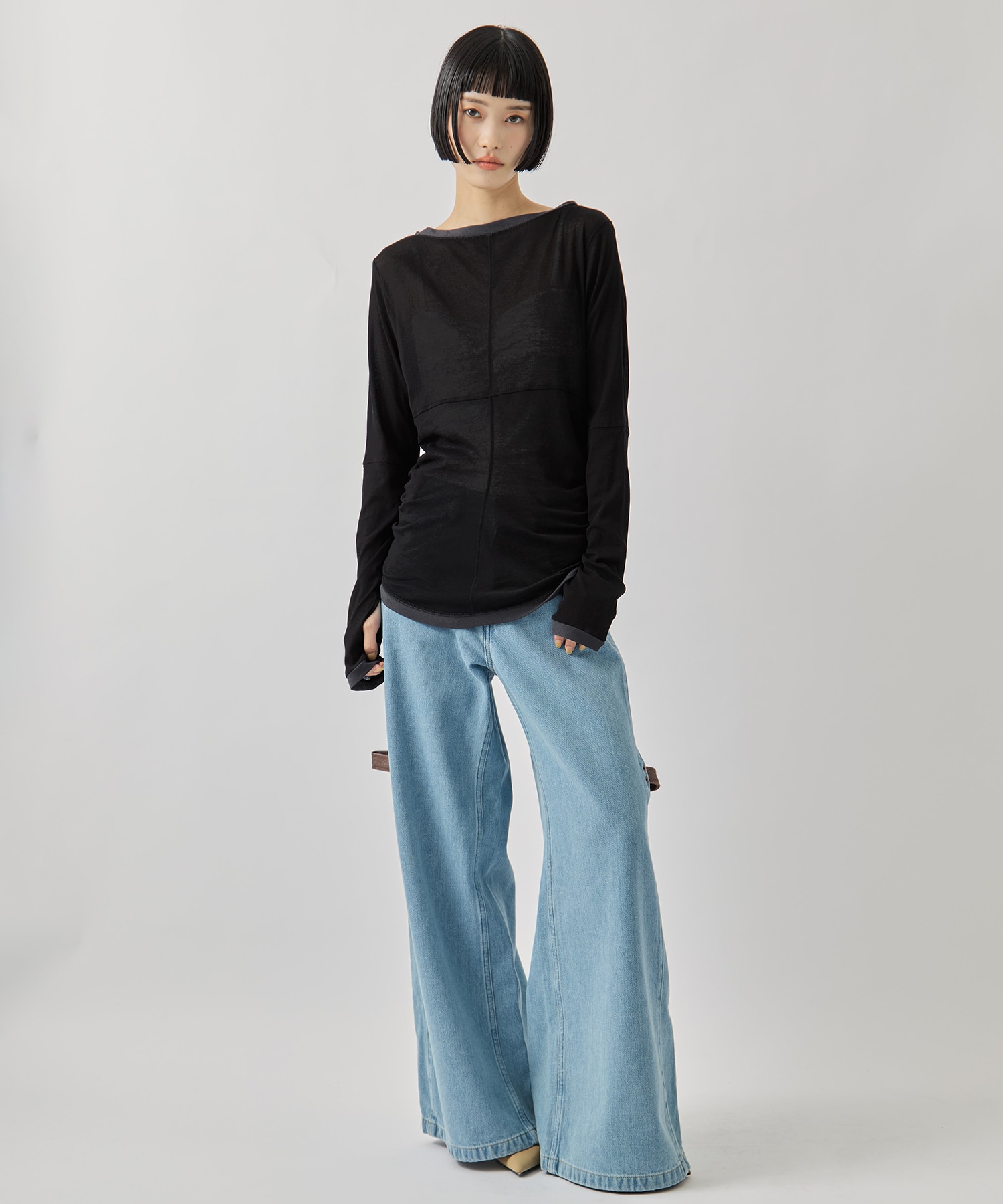 2way Sheer Cotton Long Tee STUDIOUS