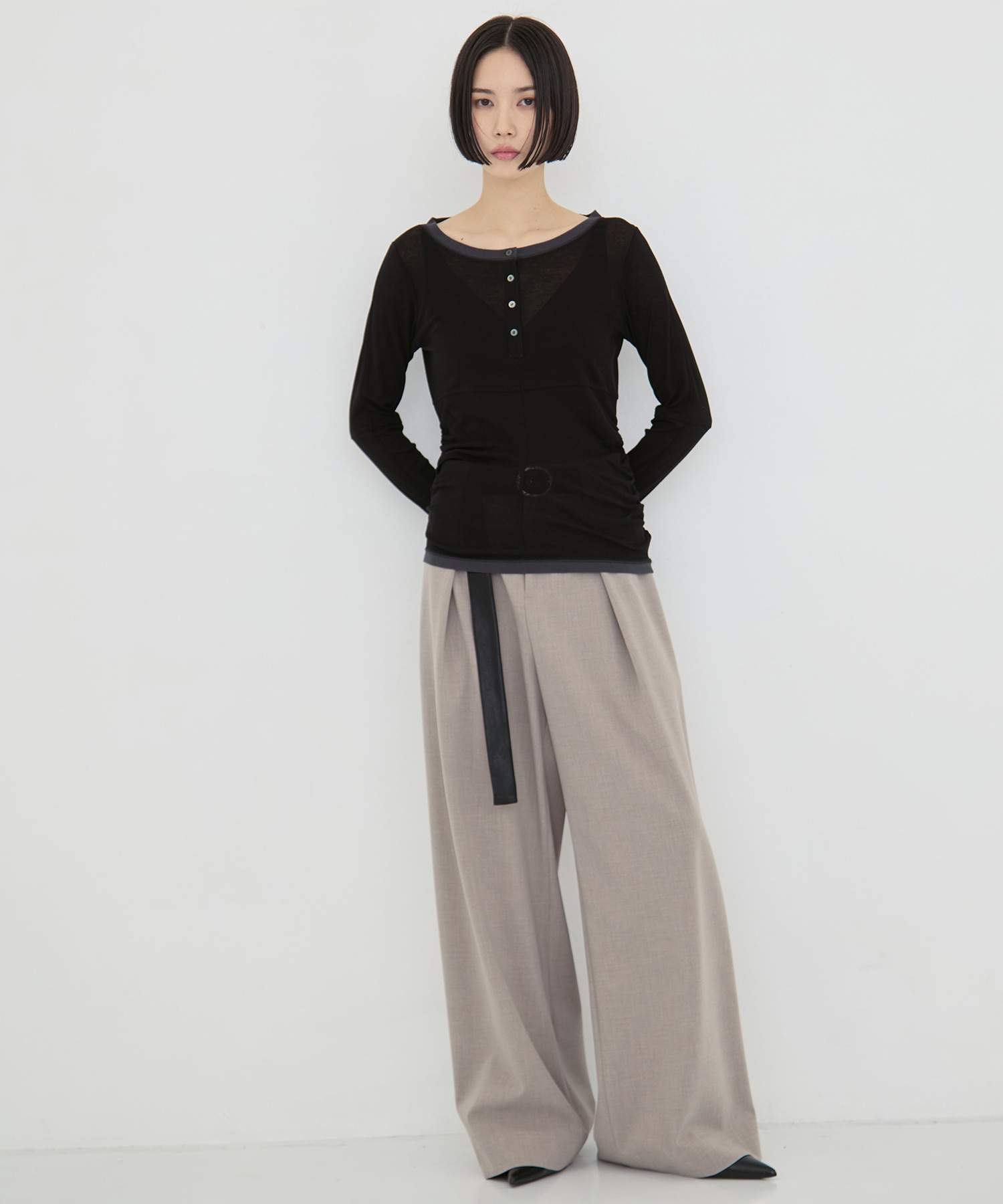 2way Sheer Cotton Long Tee STUDIOUS