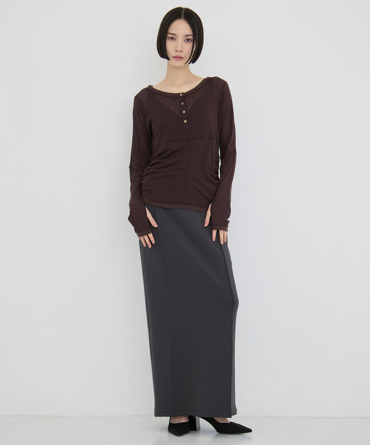 2way Sheer Cotton Long Tee STUDIOUS