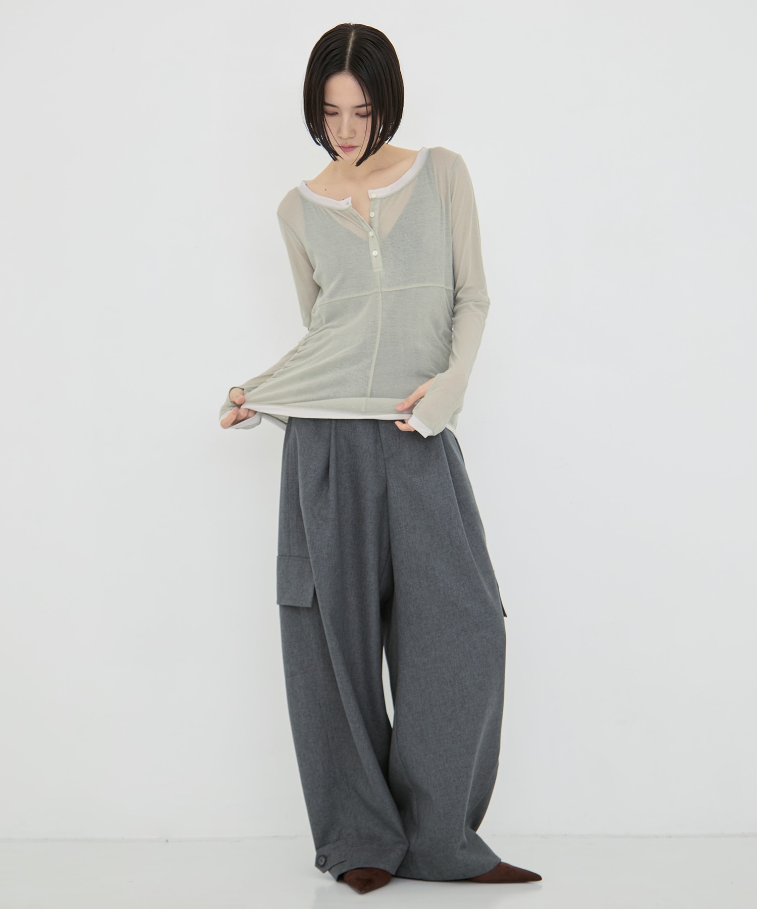 2way Sheer Cotton Long Tee STUDIOUS