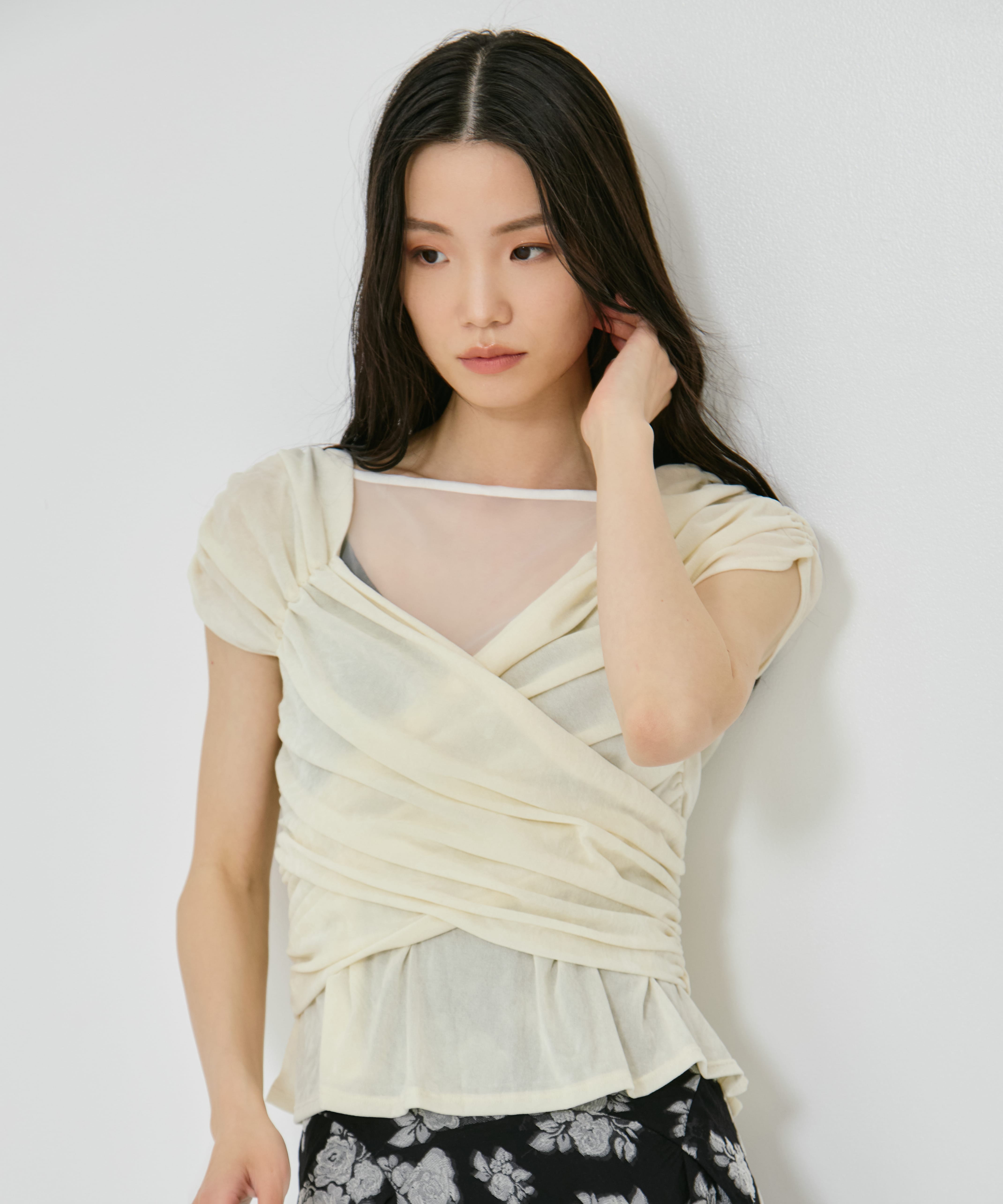 VELVET TULLE GATHERED TOP FETICO