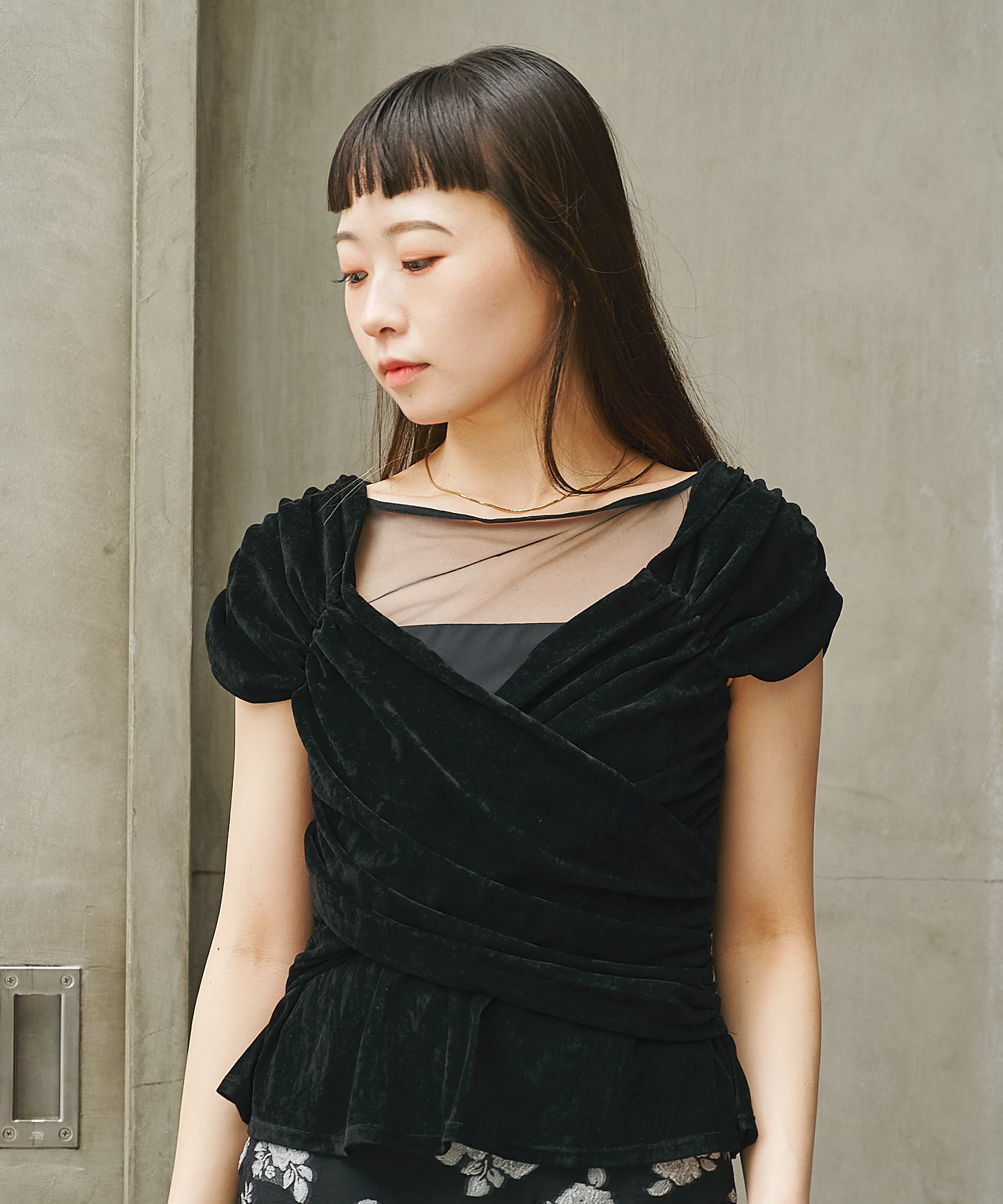 VELVET TULLE GATHERED TOP FETICO