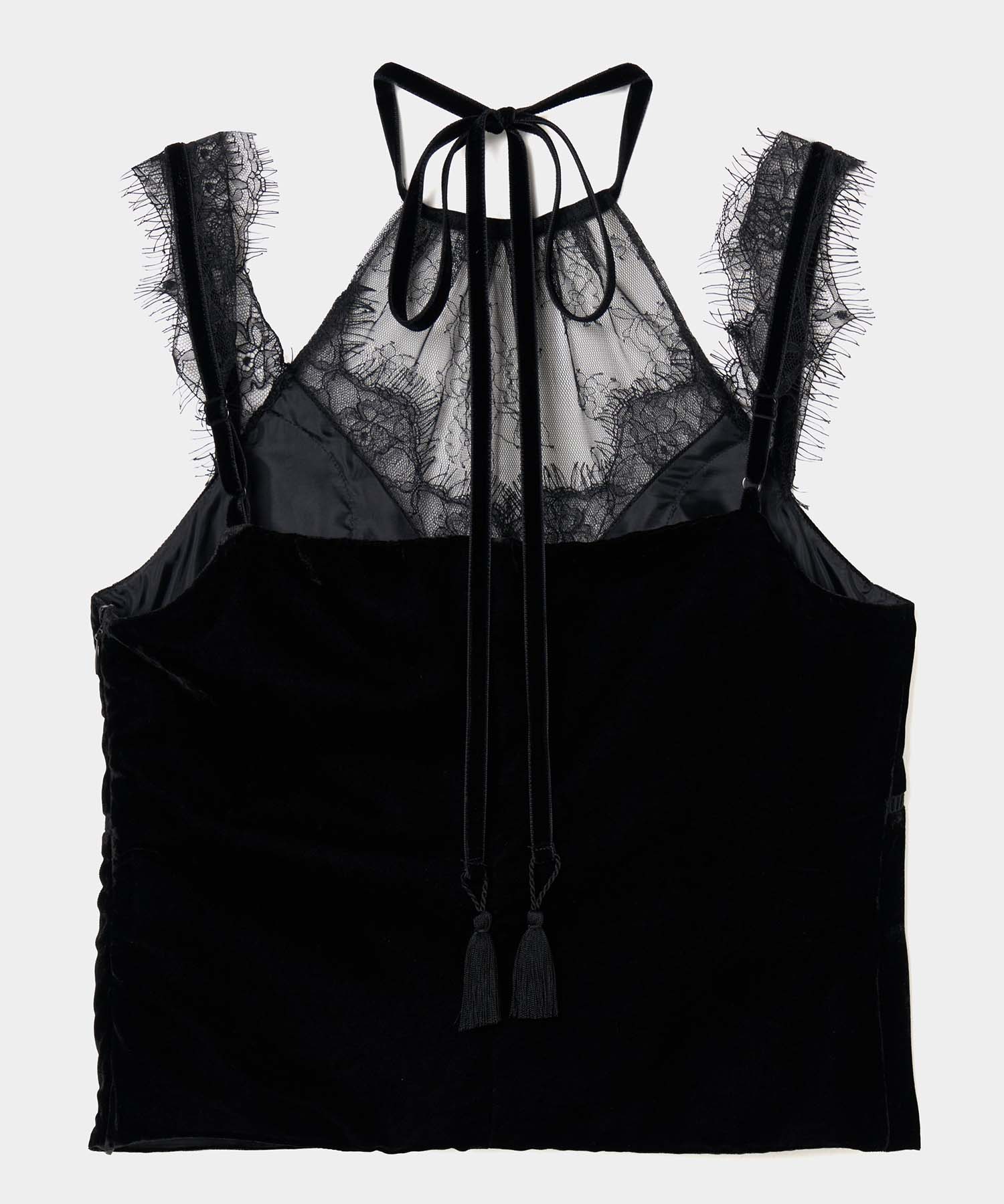 flower lace black velour camisole tops tanakadaisuke