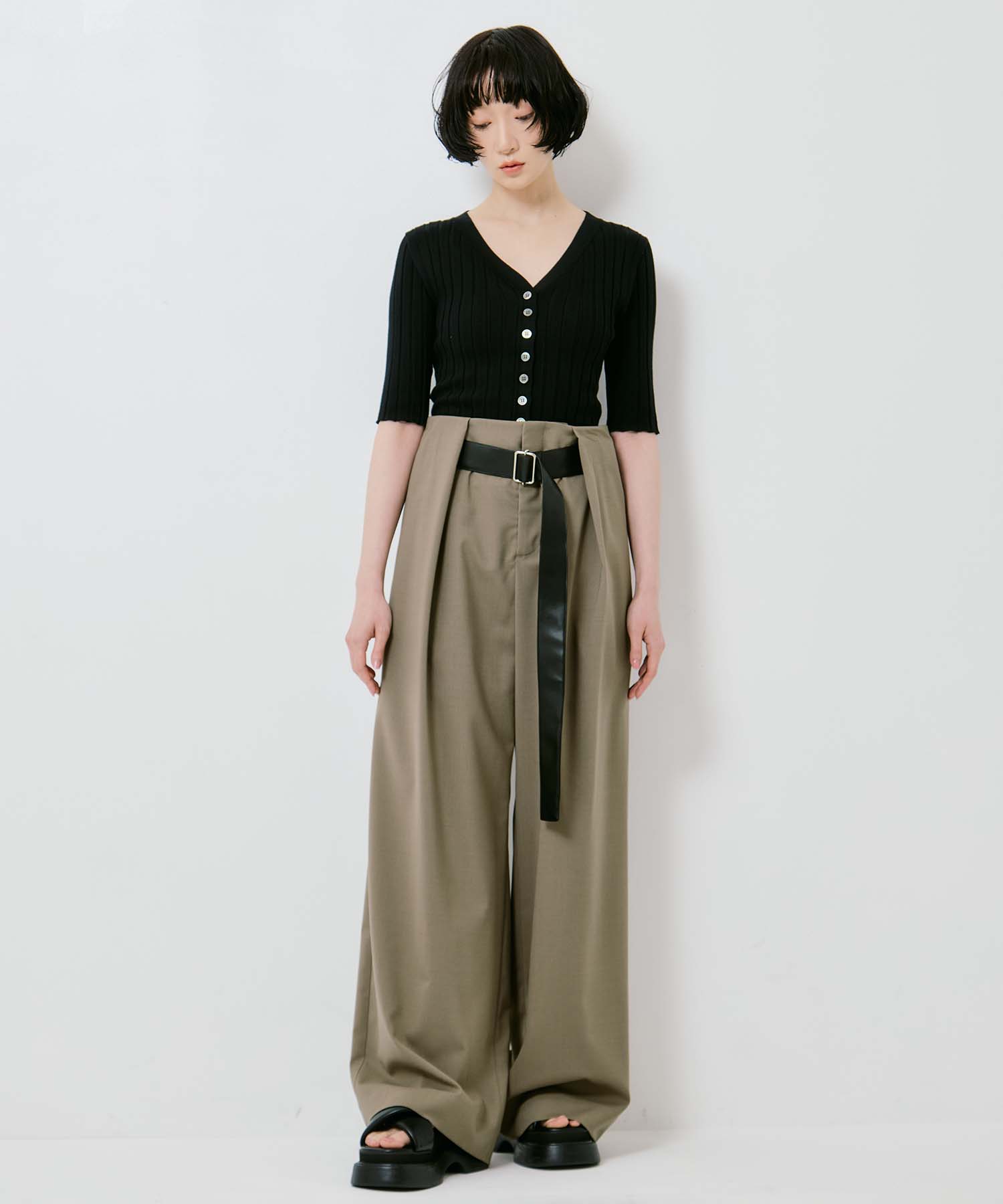Summer Wool Belted Trousers STUDIOUS