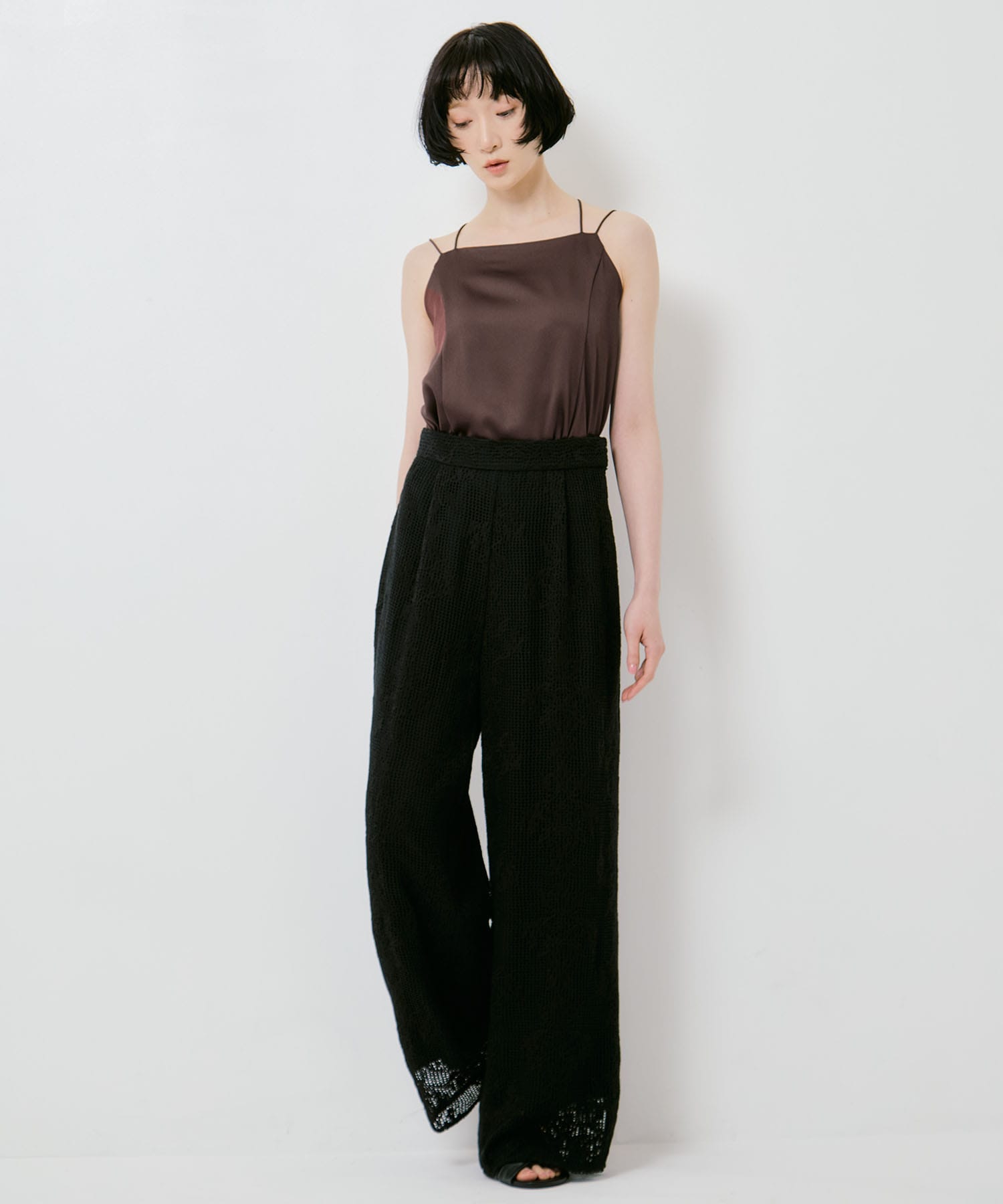 MESH DAMASK EMBROIDERY PANTS AMERI