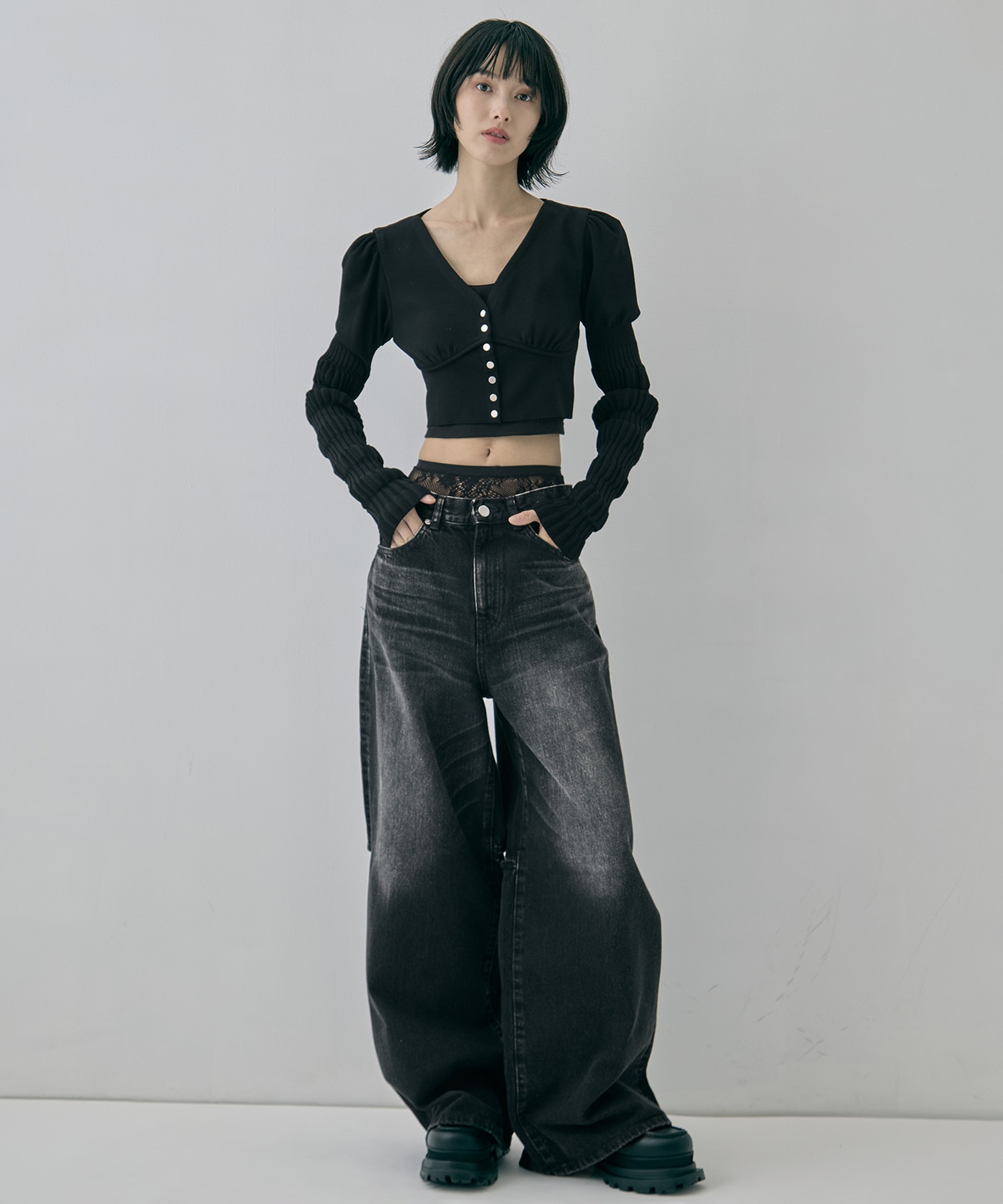 別注 WASHED DENIM CUT OUT WIDE PANTS JOHN LAWRENCE SULLIVAN