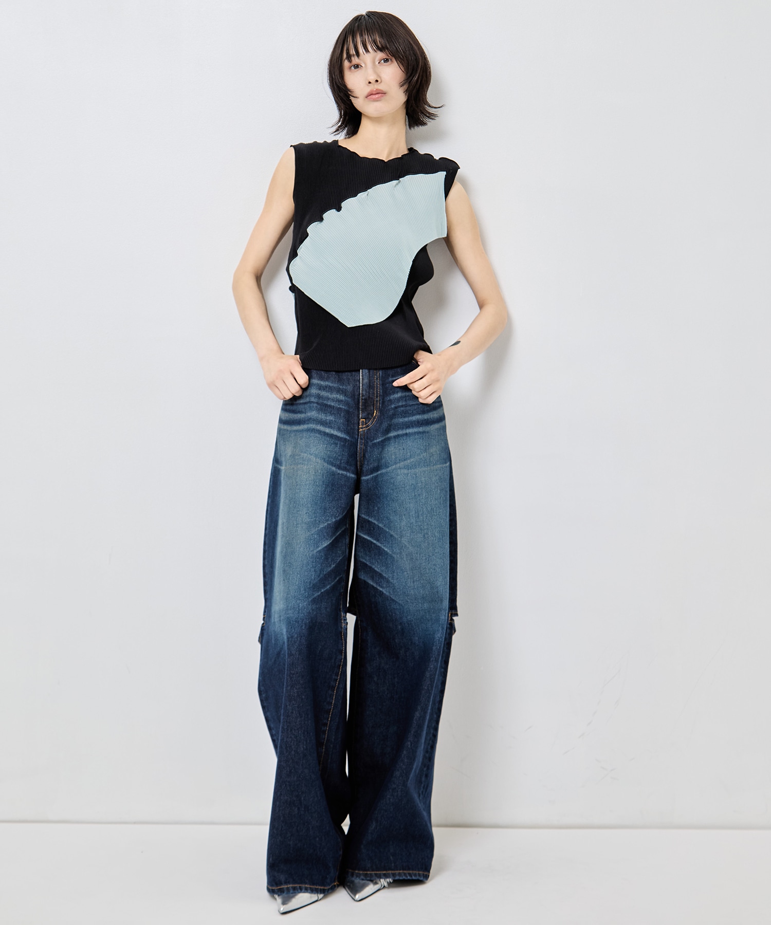 別注 WASHED DENIM CUT OUT WIDE PANTS JOHN LAWRENCE SULLIVAN