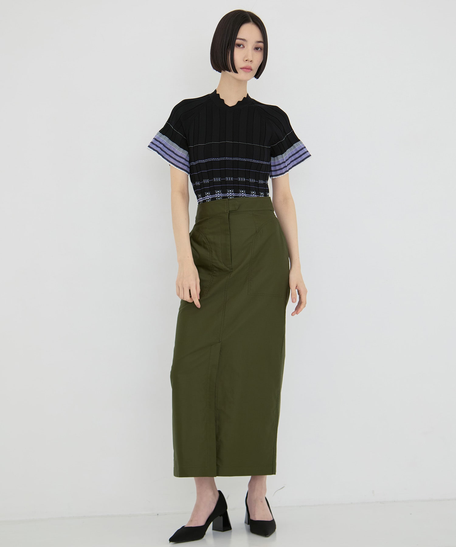Cotton High Waisted Work Skirt Mame Kurogouchi