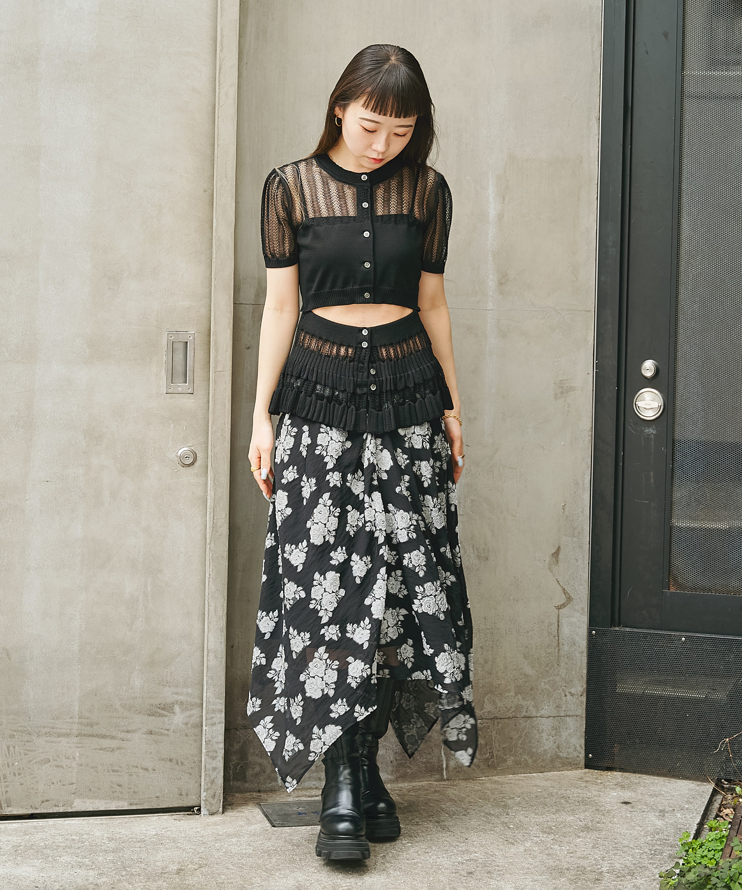 DRAPED FLORAL JACQUARD SKIRT FETICO