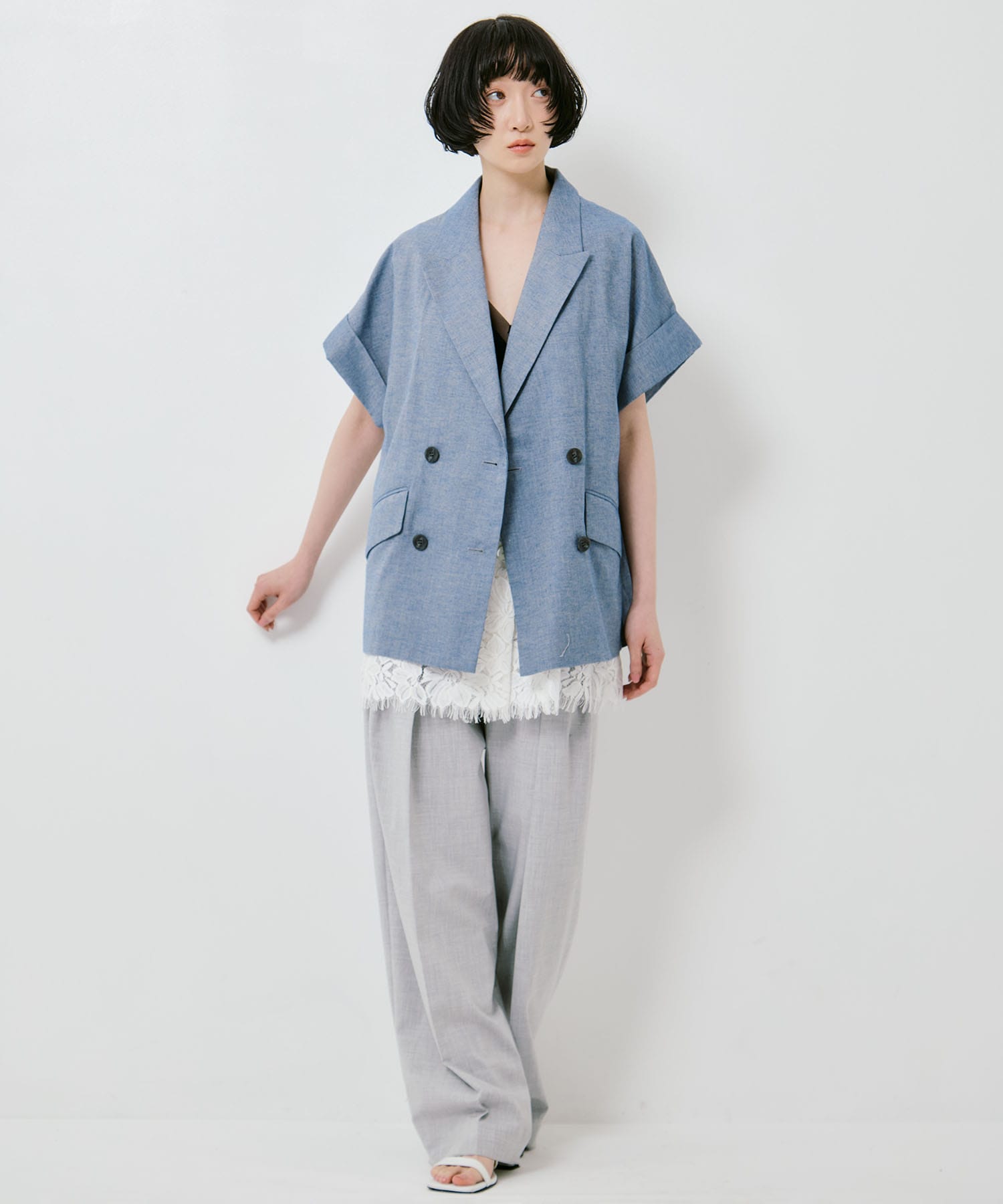 MELANGE LACE VEST LAYERED JACKET AMERI
