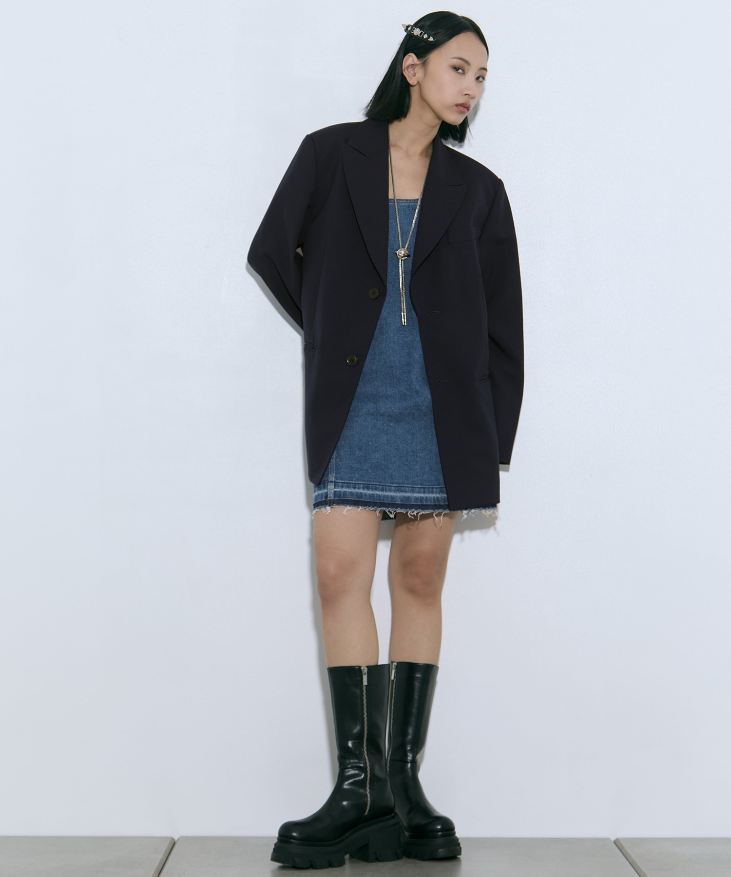 Metal leather barrette small TOGA