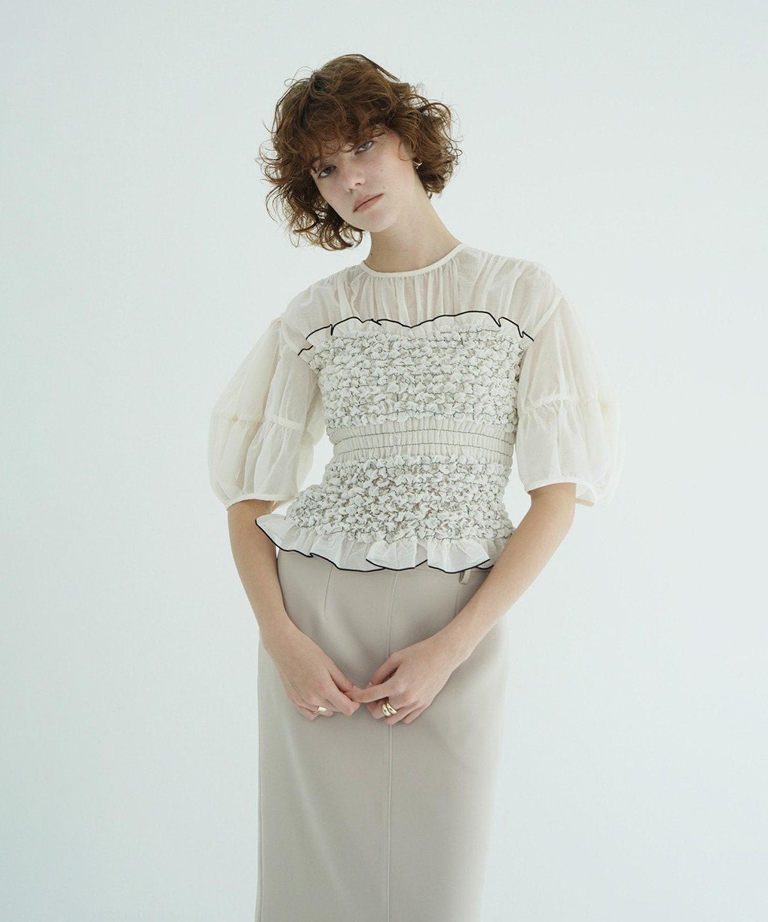 COLOR STITCHED SHIRRING TOPS CLANE