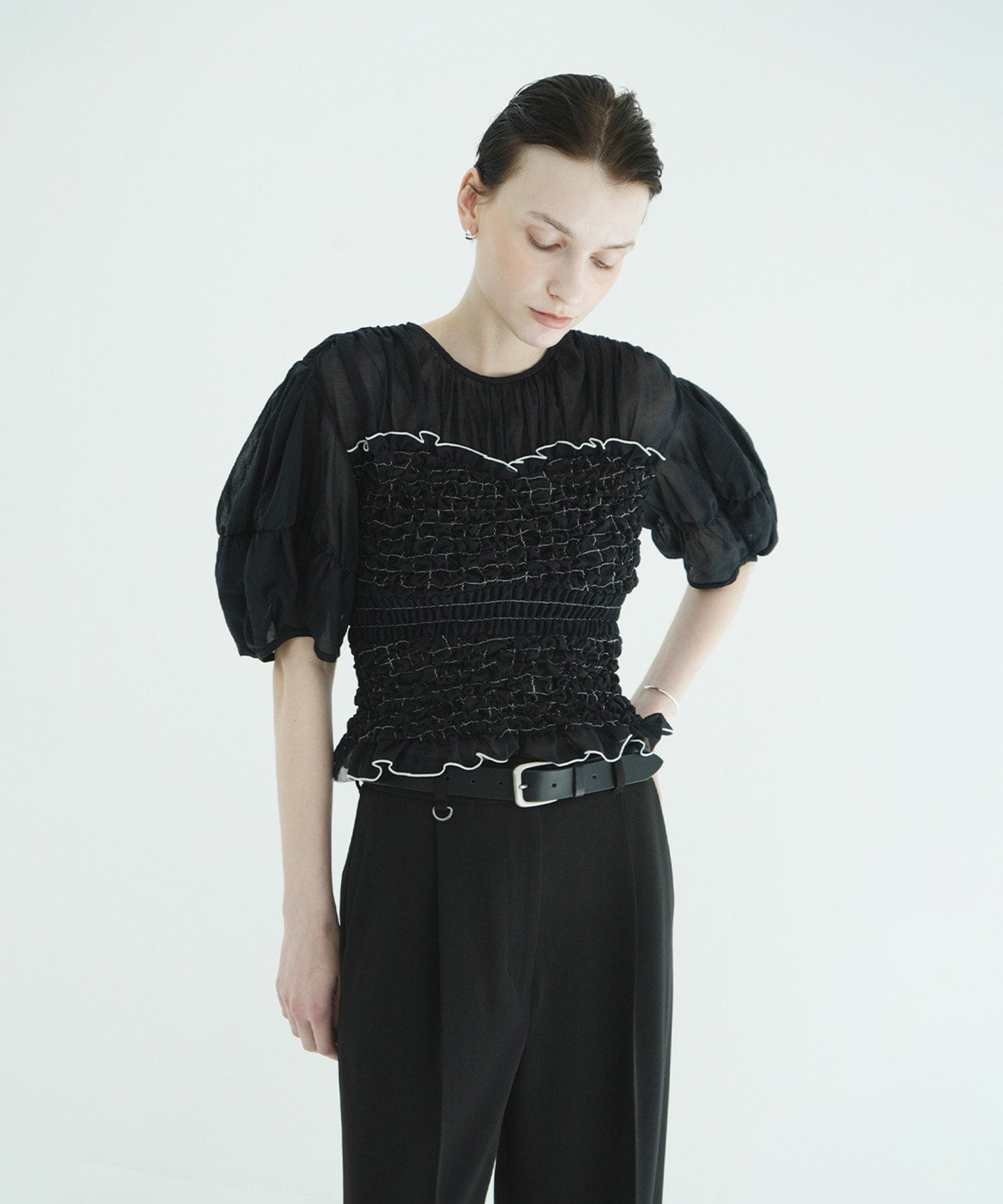 COLOR STITCHED SHIRRING TOPS CLANE