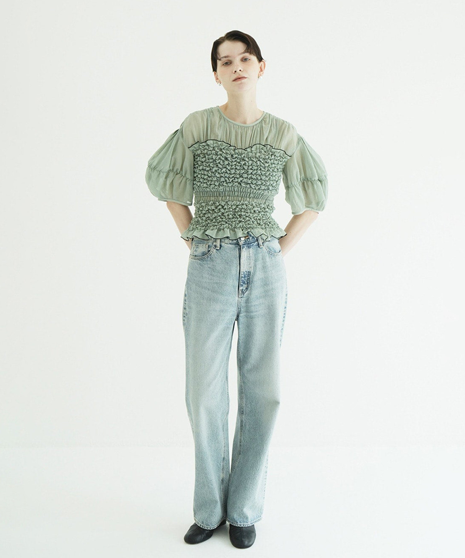 COLOR STITCHED SHIRRING TOPS CLANE