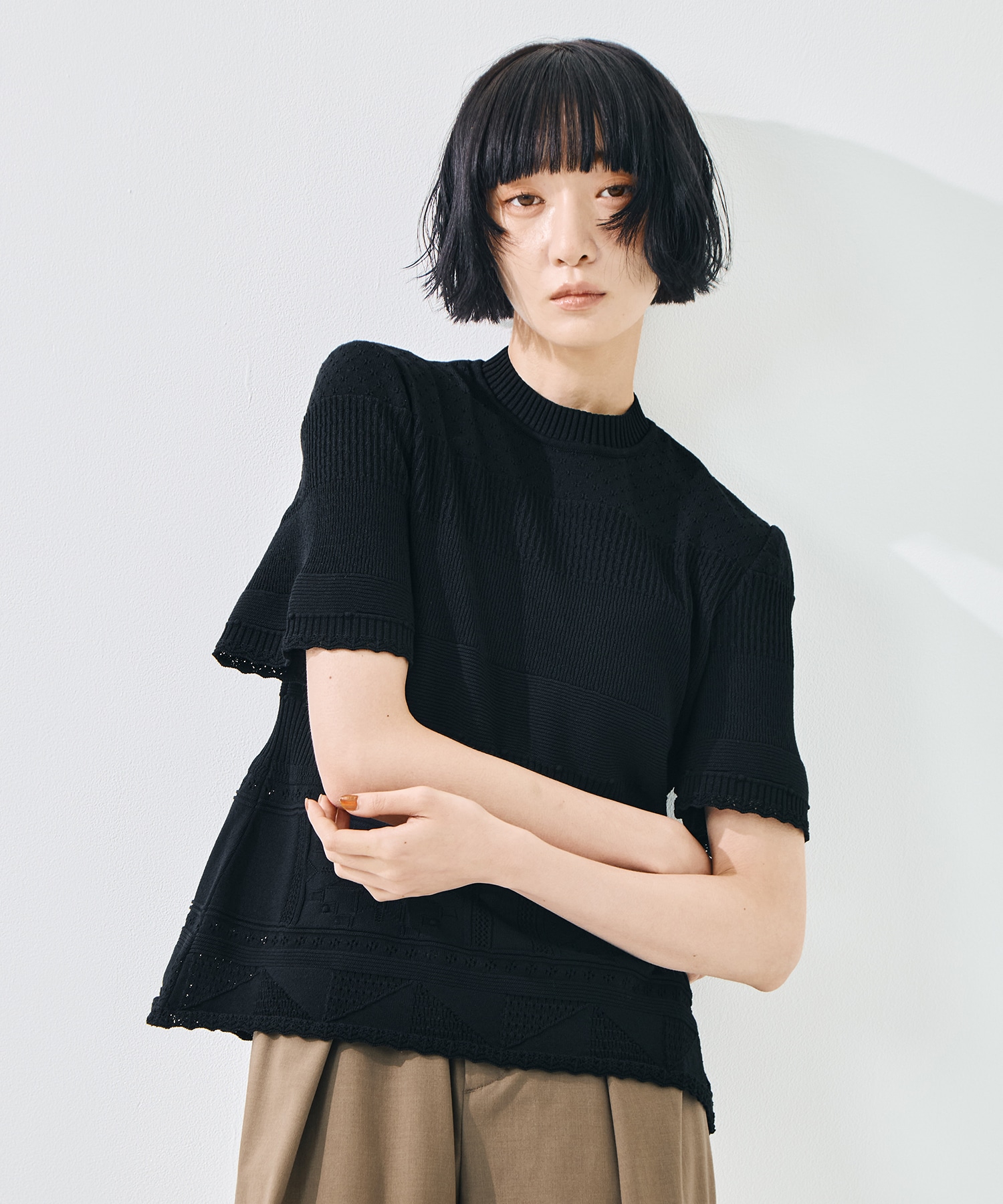 Knit Lace Short Sleeve Top Mame Kurogouchi