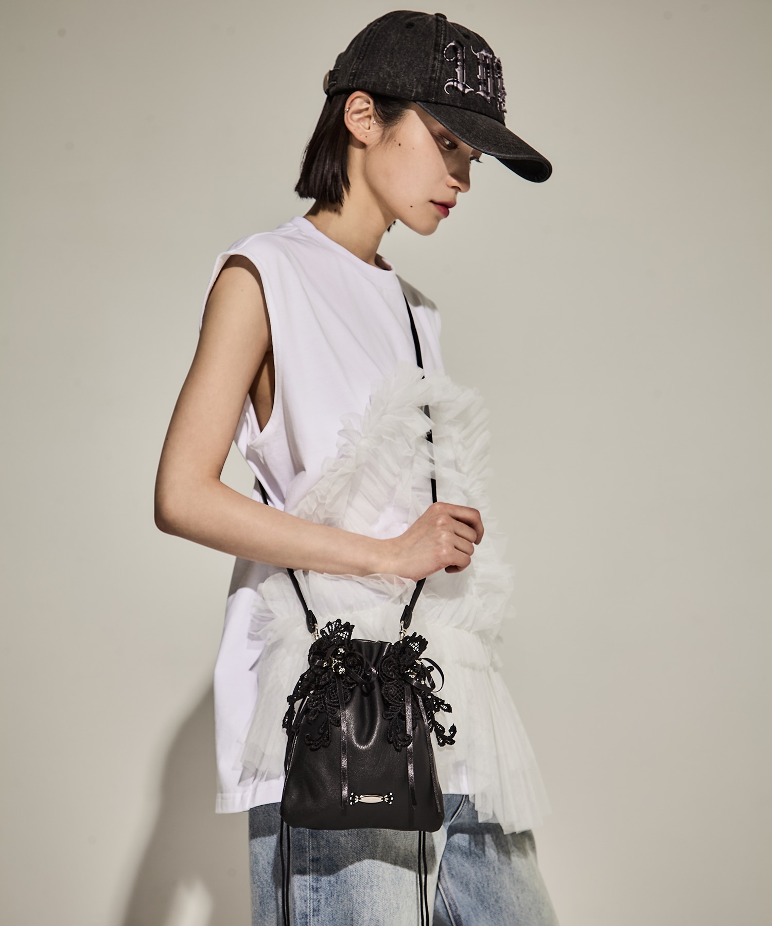 lace flower drawstring sacoche tanakadaisuke