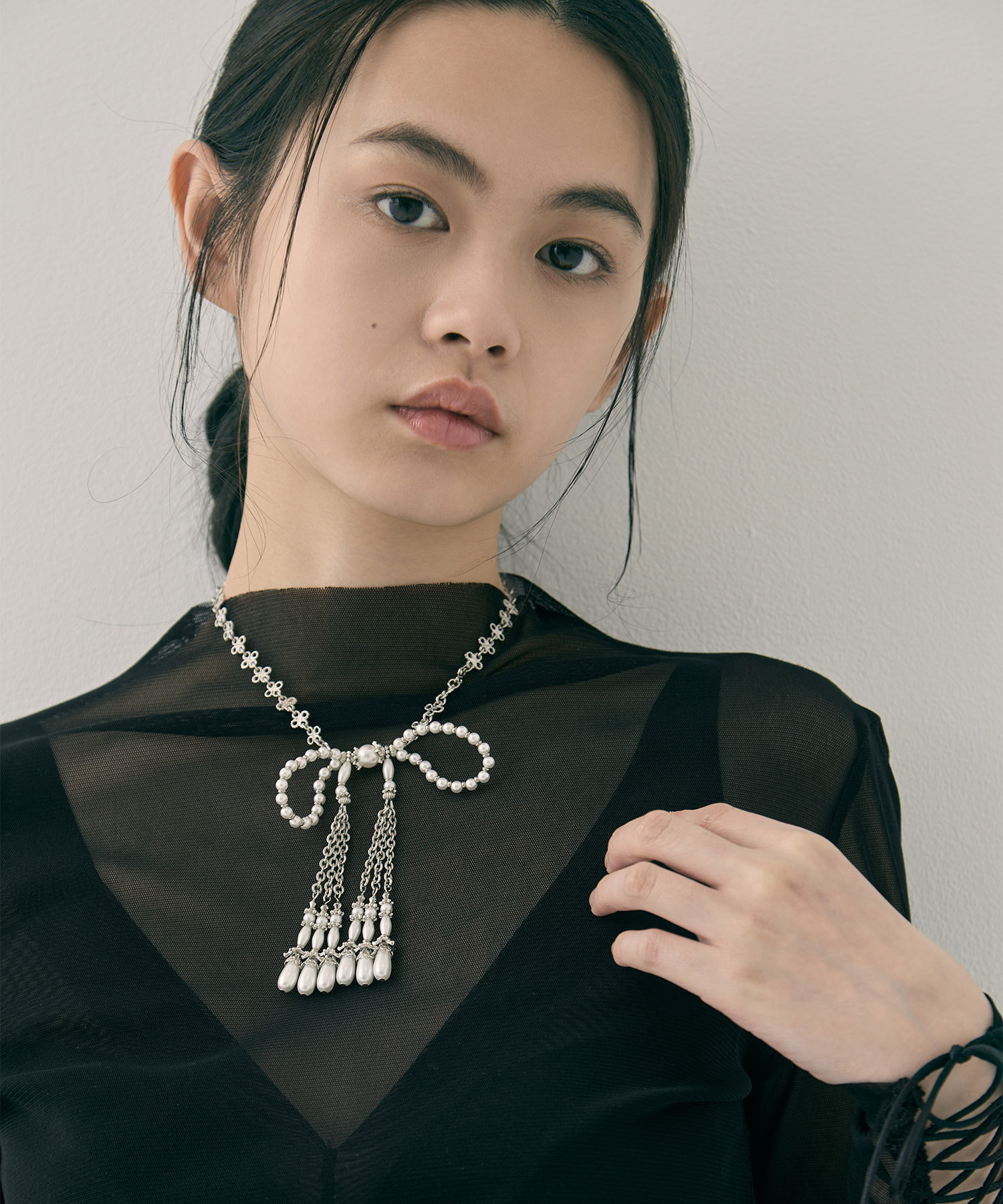 pearl ribbon chain necklace tanakadaisuke