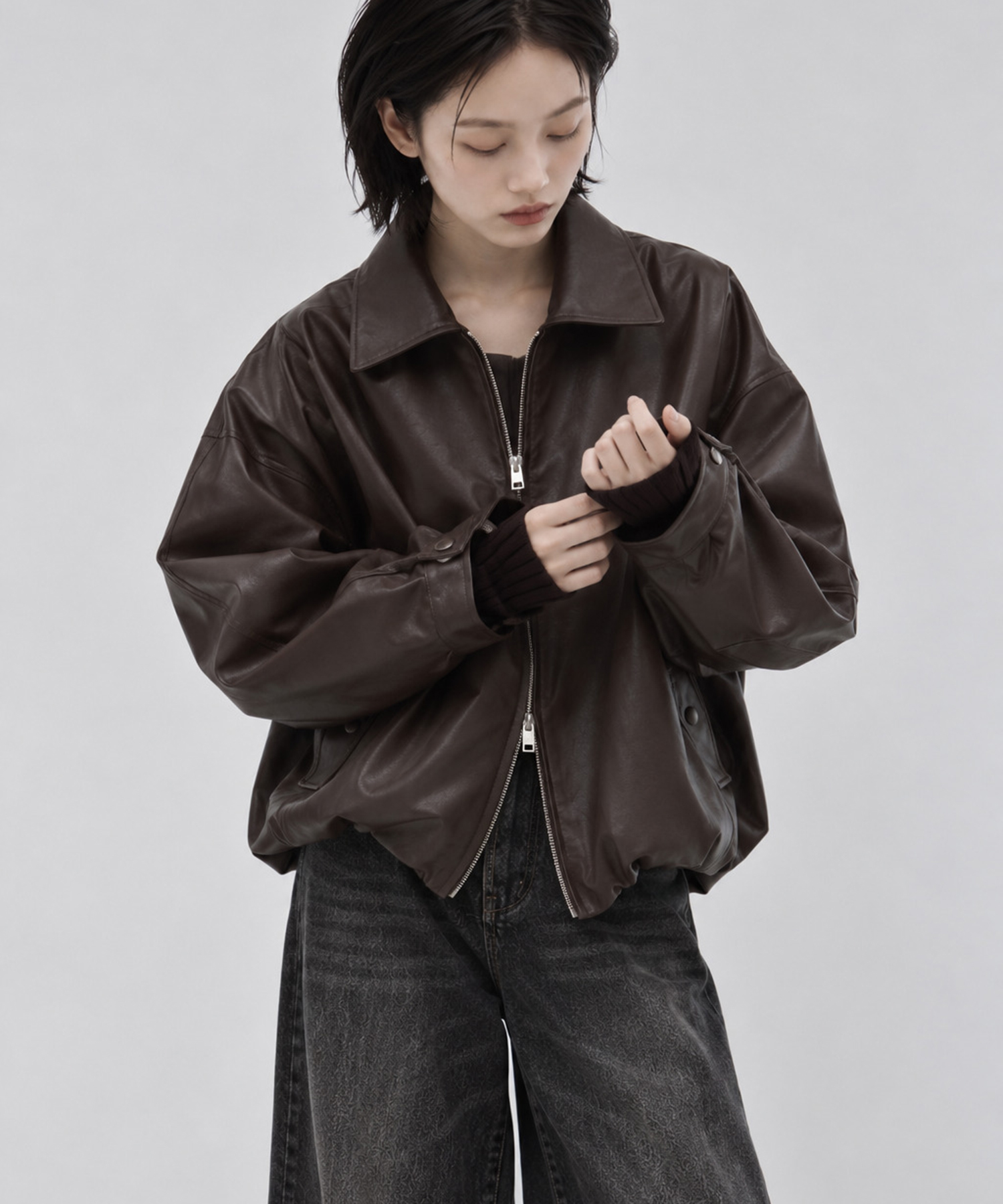 別注 FAKE LEATHER BALLOON JACKET CLANE