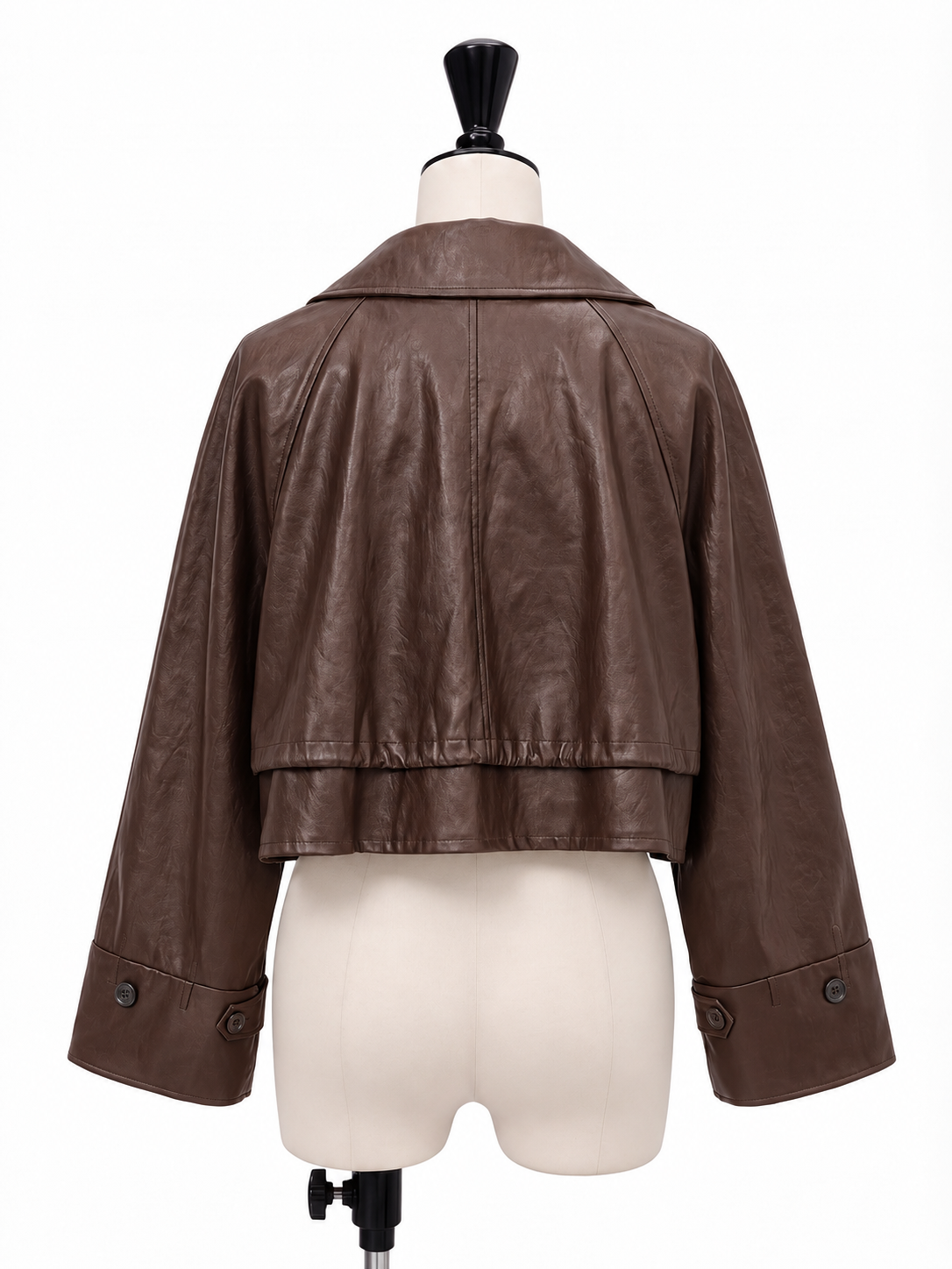 DRAWSTRING YOKE SYNTHETIC LEATHER SHORT COAT AMERI