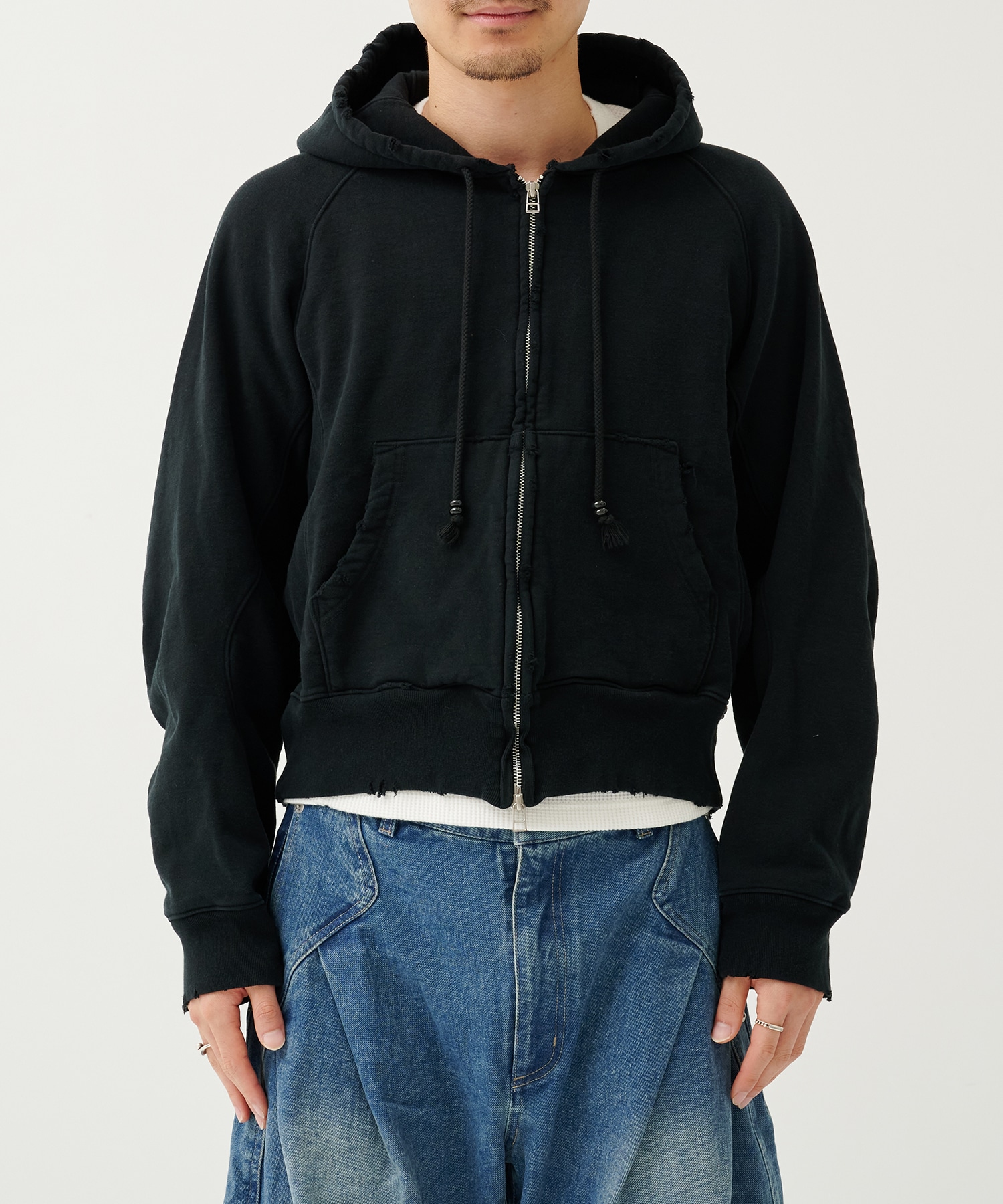 別注 DAMAGED PANELLED ZIP UP HOODIE NVRFRGT