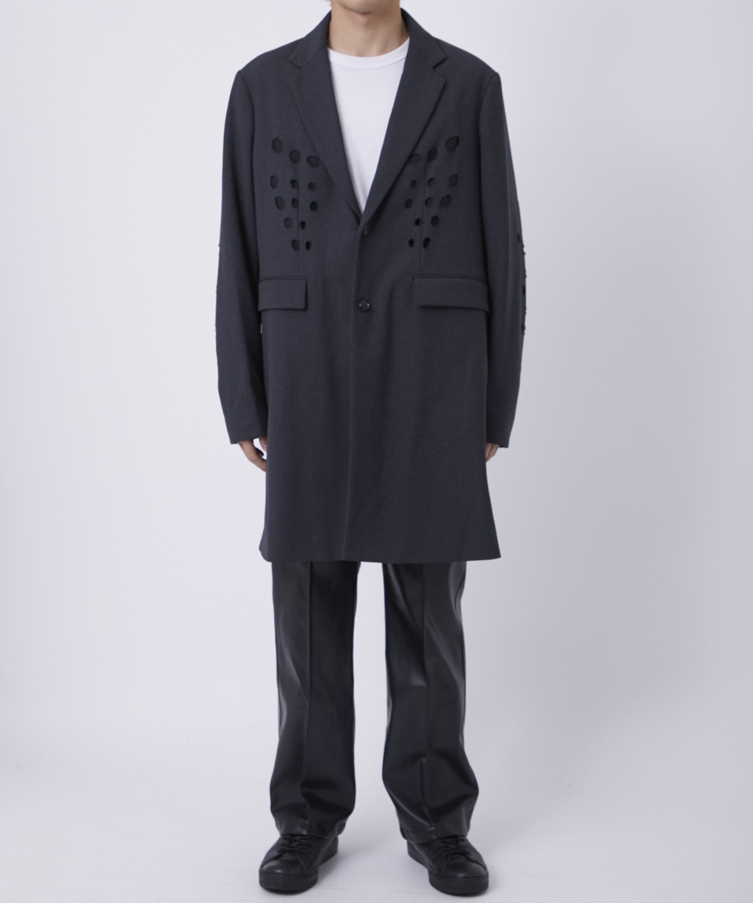 WOVEN CIRCLE BROCKEN LONG JACKET ALMOSTBLACK