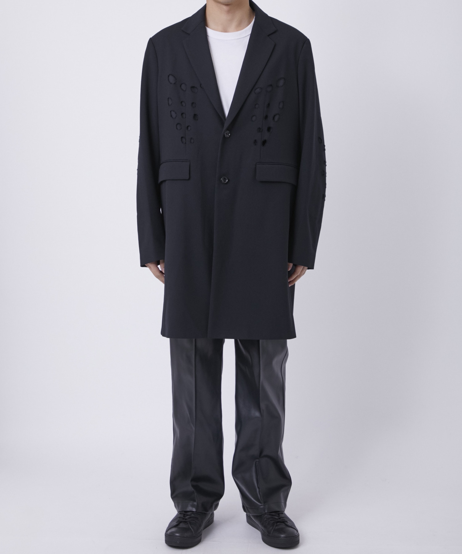 WOVEN CIRCLE BROCKEN LONG JACKET ALMOSTBLACK