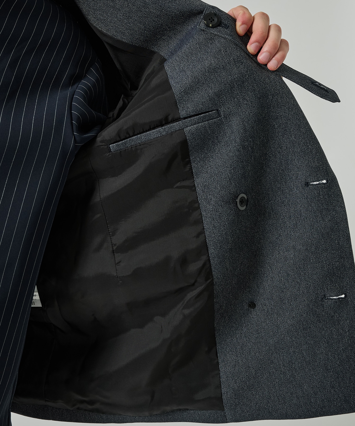 Faux Denim Slant Belt Tailored Jacket CULLNI
