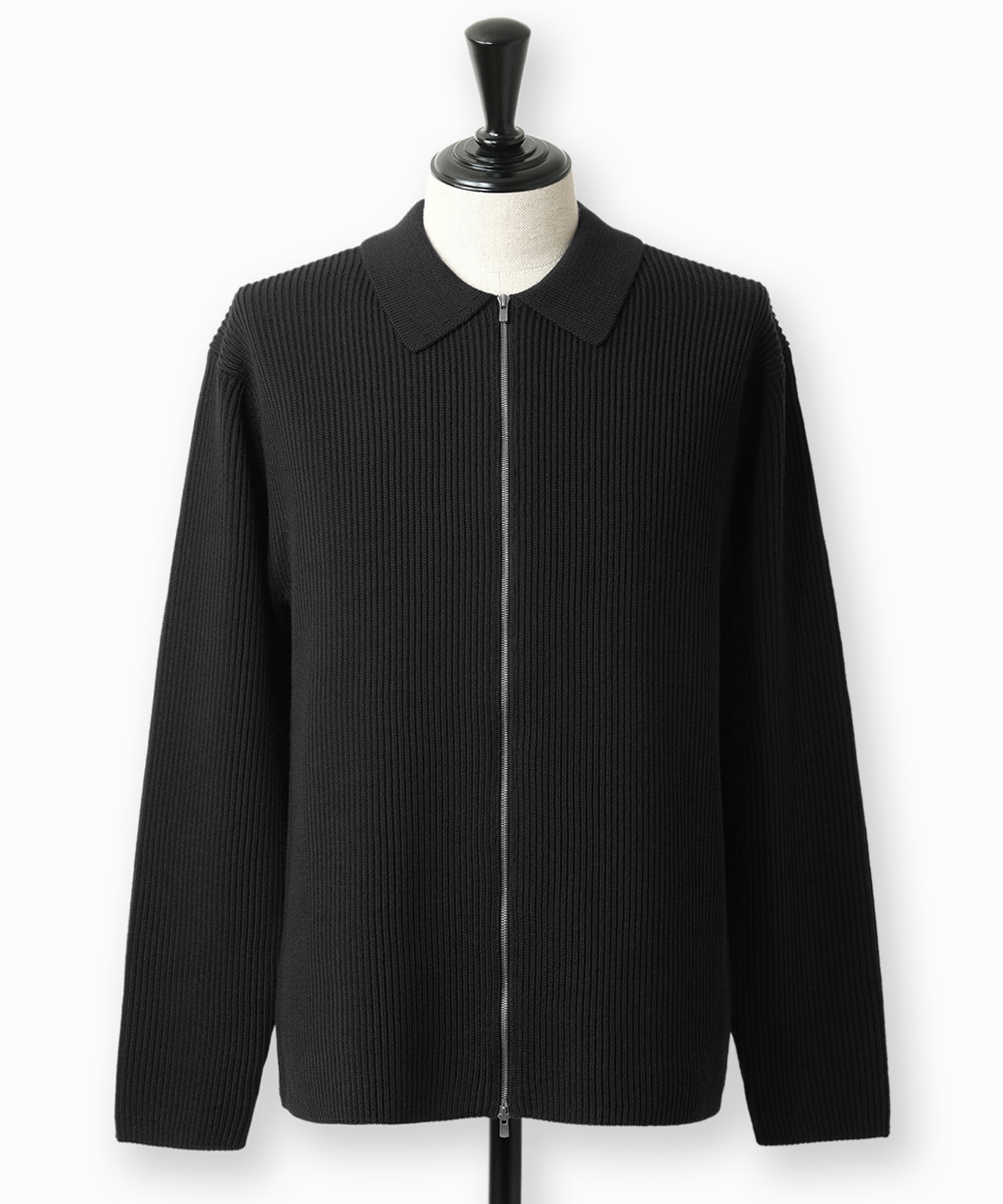 SOLID WOOL RIB POLO ZIP UP CARDIGAN BATONER