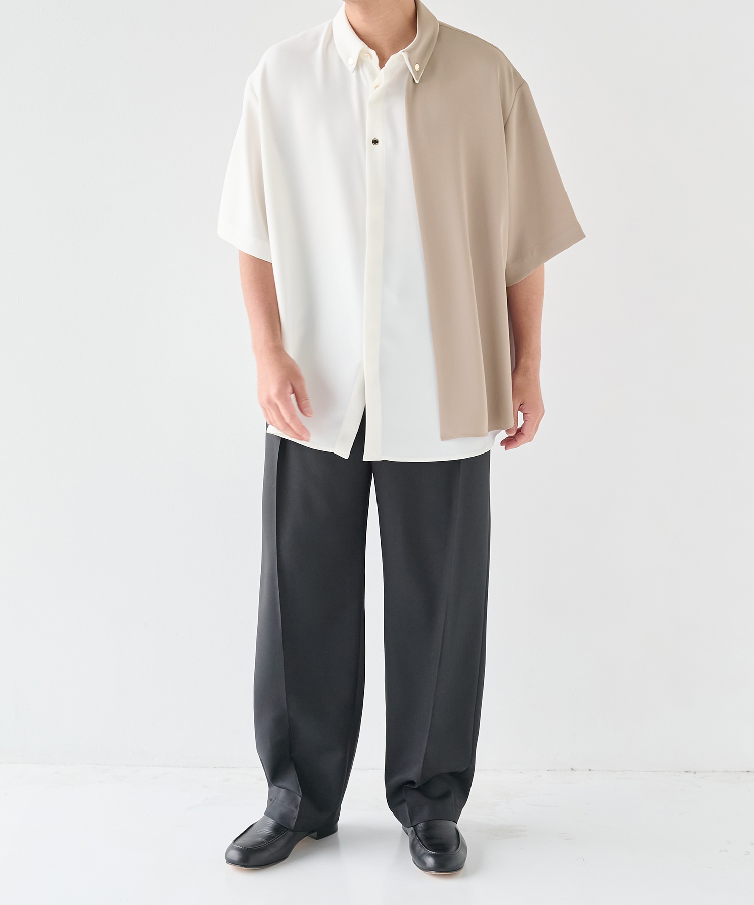 Double Cloth Layered Bi-Color Short Sleeve Shirt｜CULLNI