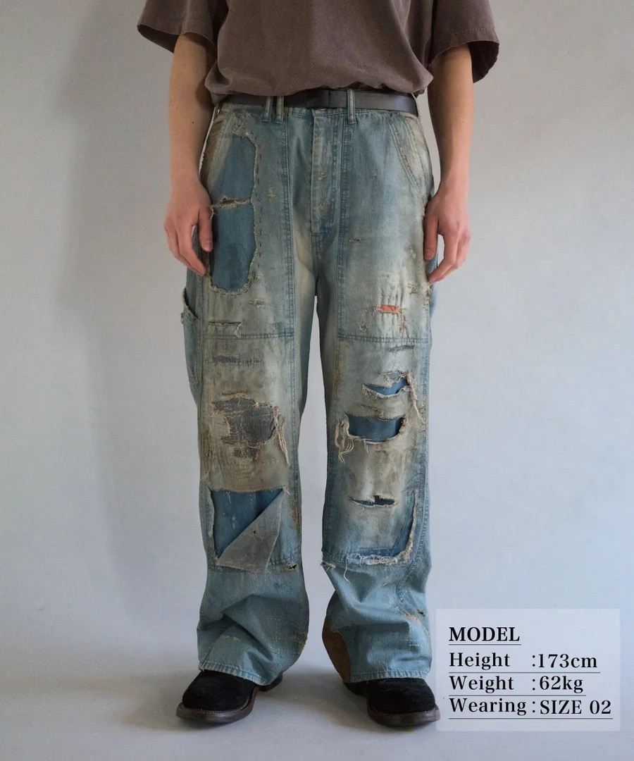 REMAKED DOUBLEKNEE DENIM PAINTER PANTS ANACHRONORM