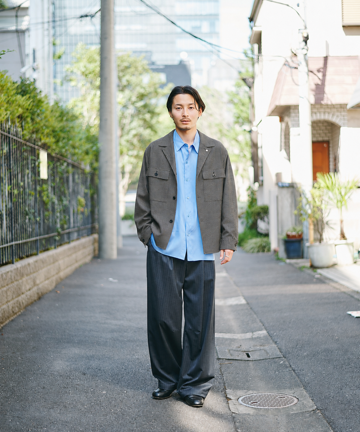 Mix Yarn Mesh Notched Lapel Shirt Blouson CULLNI