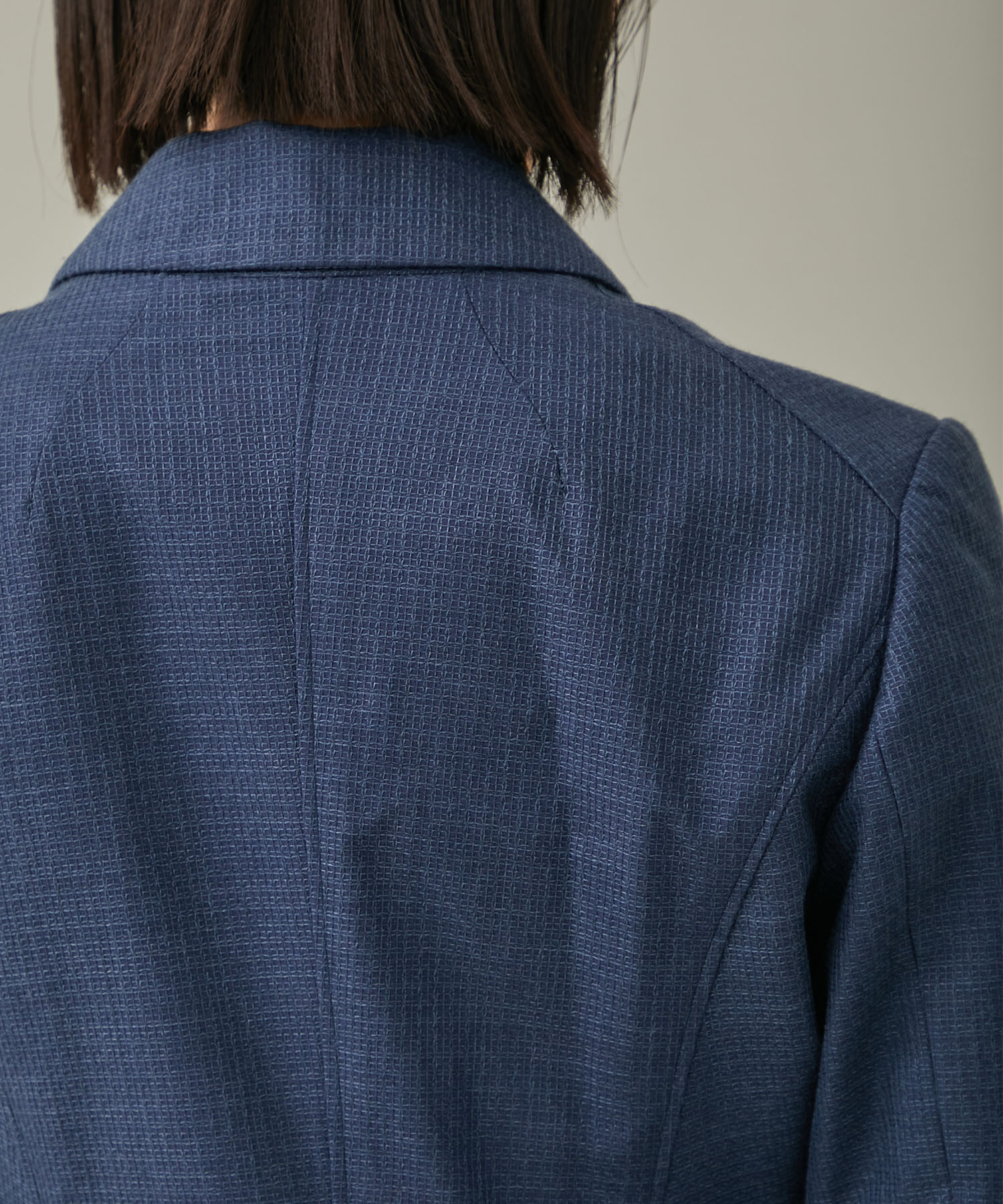 Geometric Silk Cotton Jacquard Double Beasted Jacket(1 NAVY): Mame