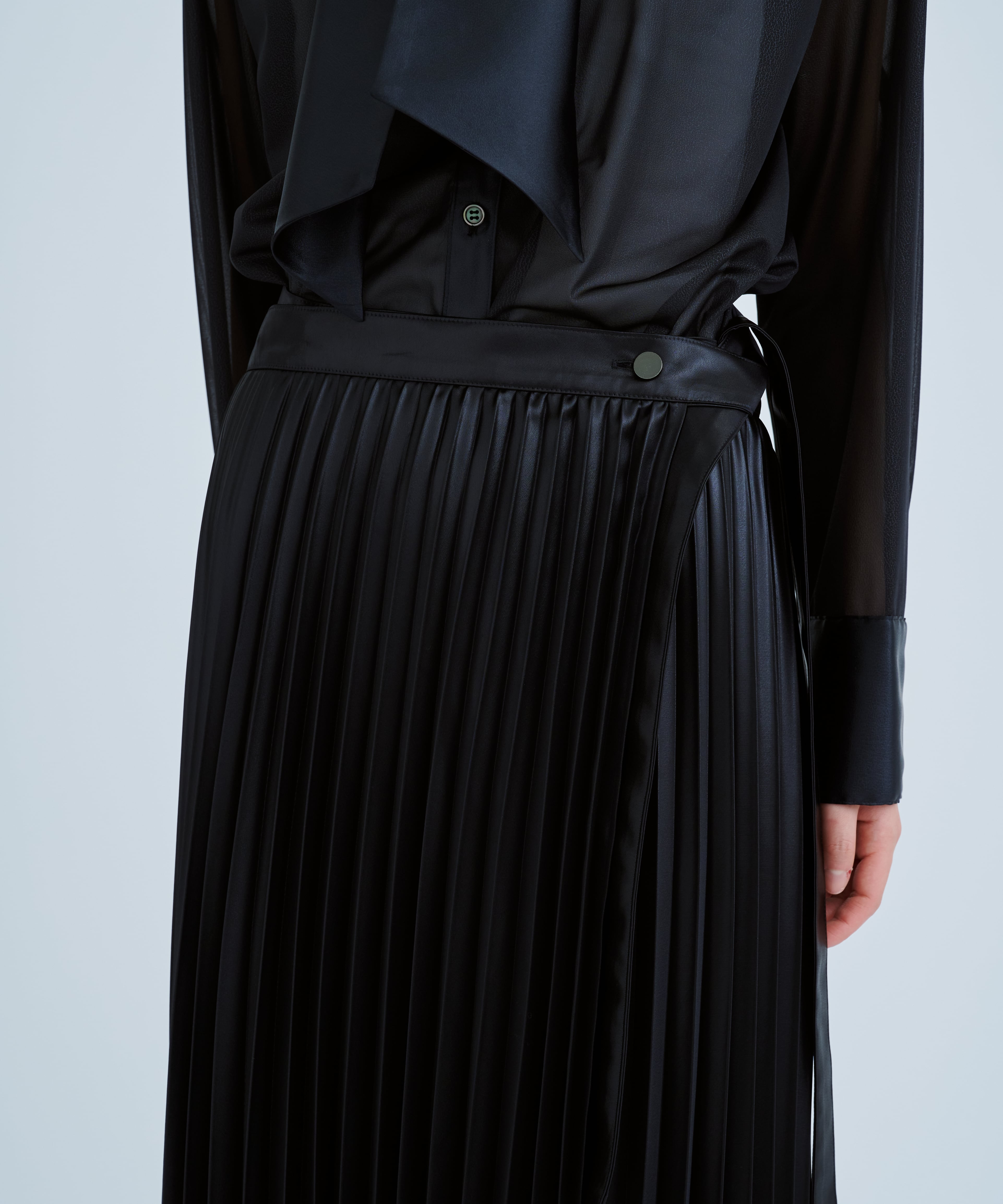 Leather Like Wrap Pleats Skirt(FREE BLACK): STUDIOUS: WOMENS