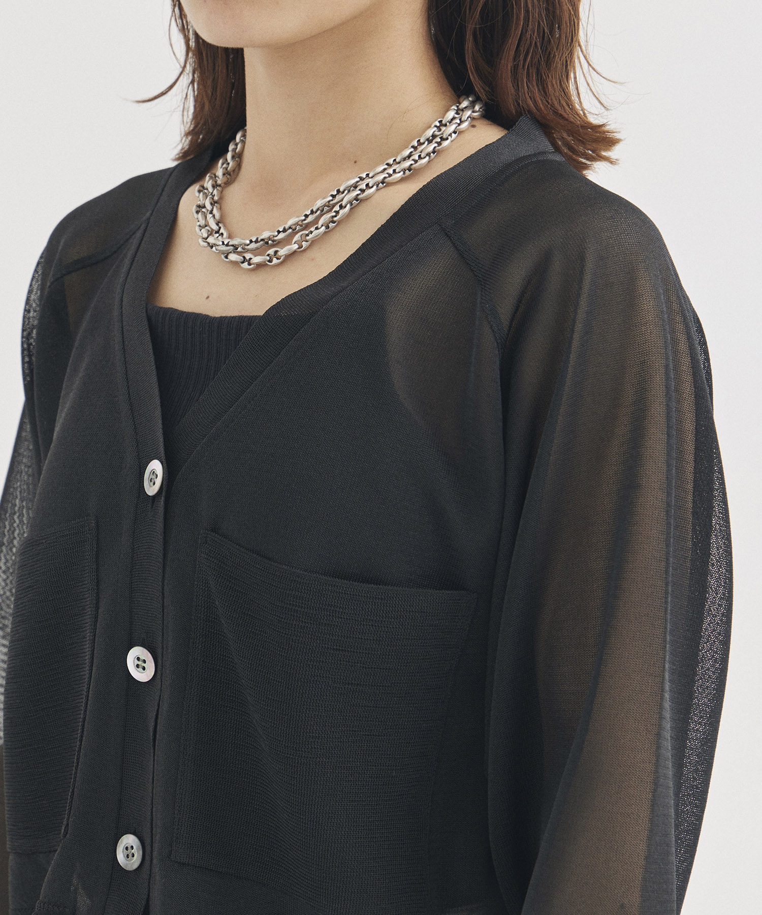 V-Neck Sheer Knit Cardigan STUDIOUS