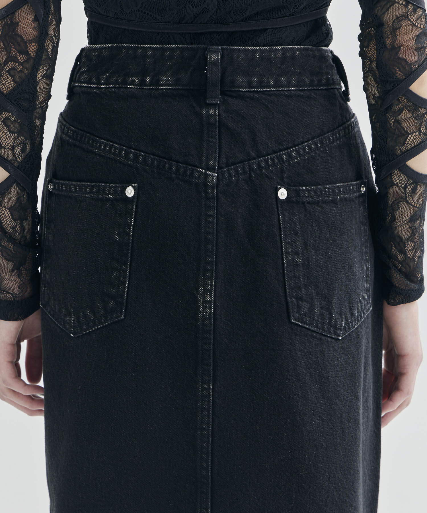 WASHED DENIM ZIPPED LONG SKIRT JOHN LAWRENCE SULLIVAN