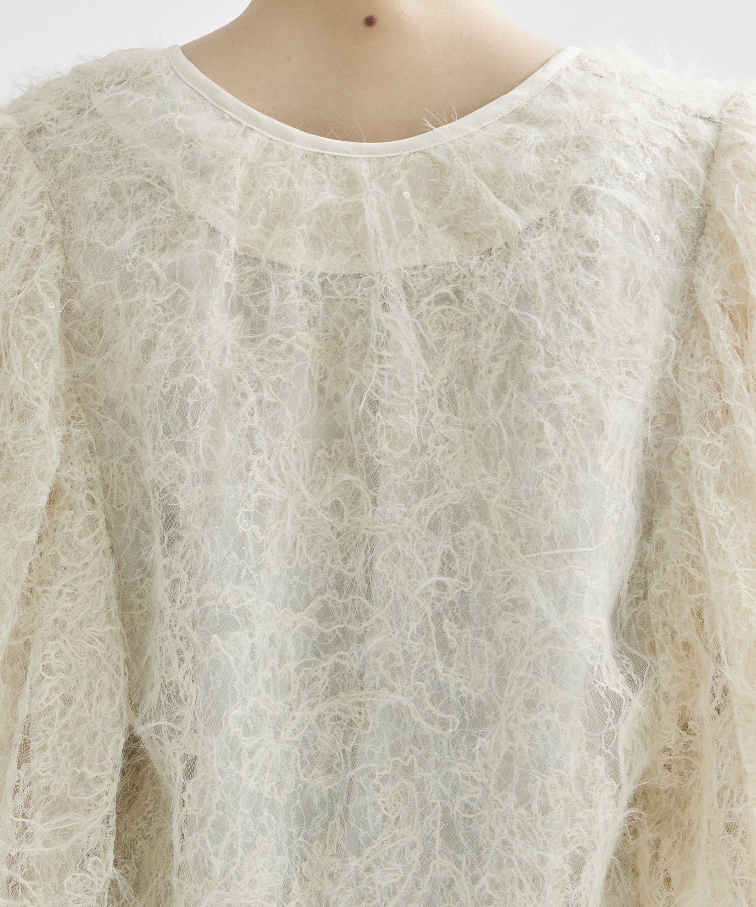 BRUSHED LACE VOLUME SLEEVE BLOUSE AMERI