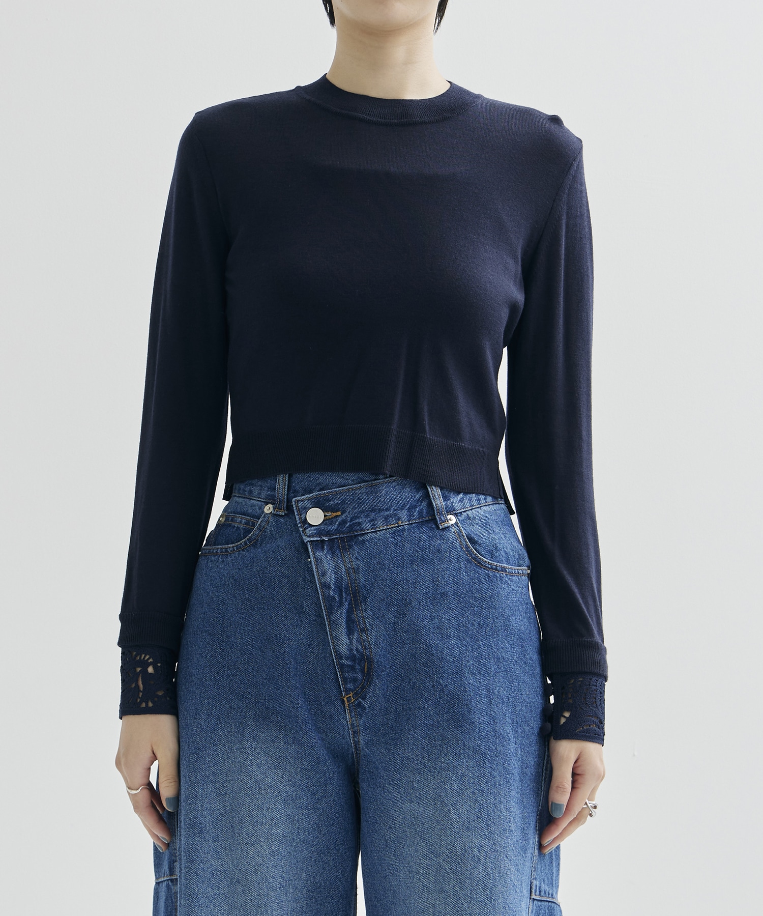 Detachable Embroidery Cuff Knitted Top Mame Kurogouchi