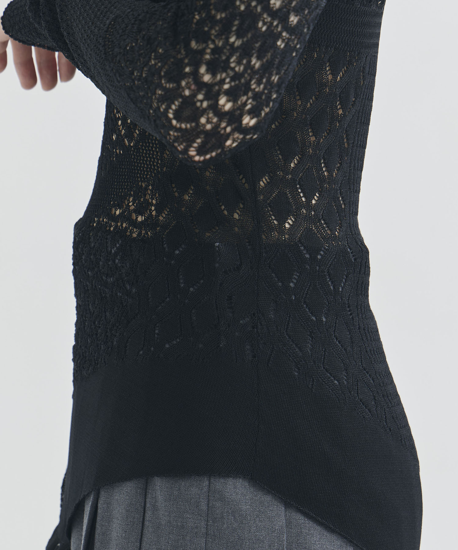 LACE KNIT V-NECK BODYSUITS FETICO