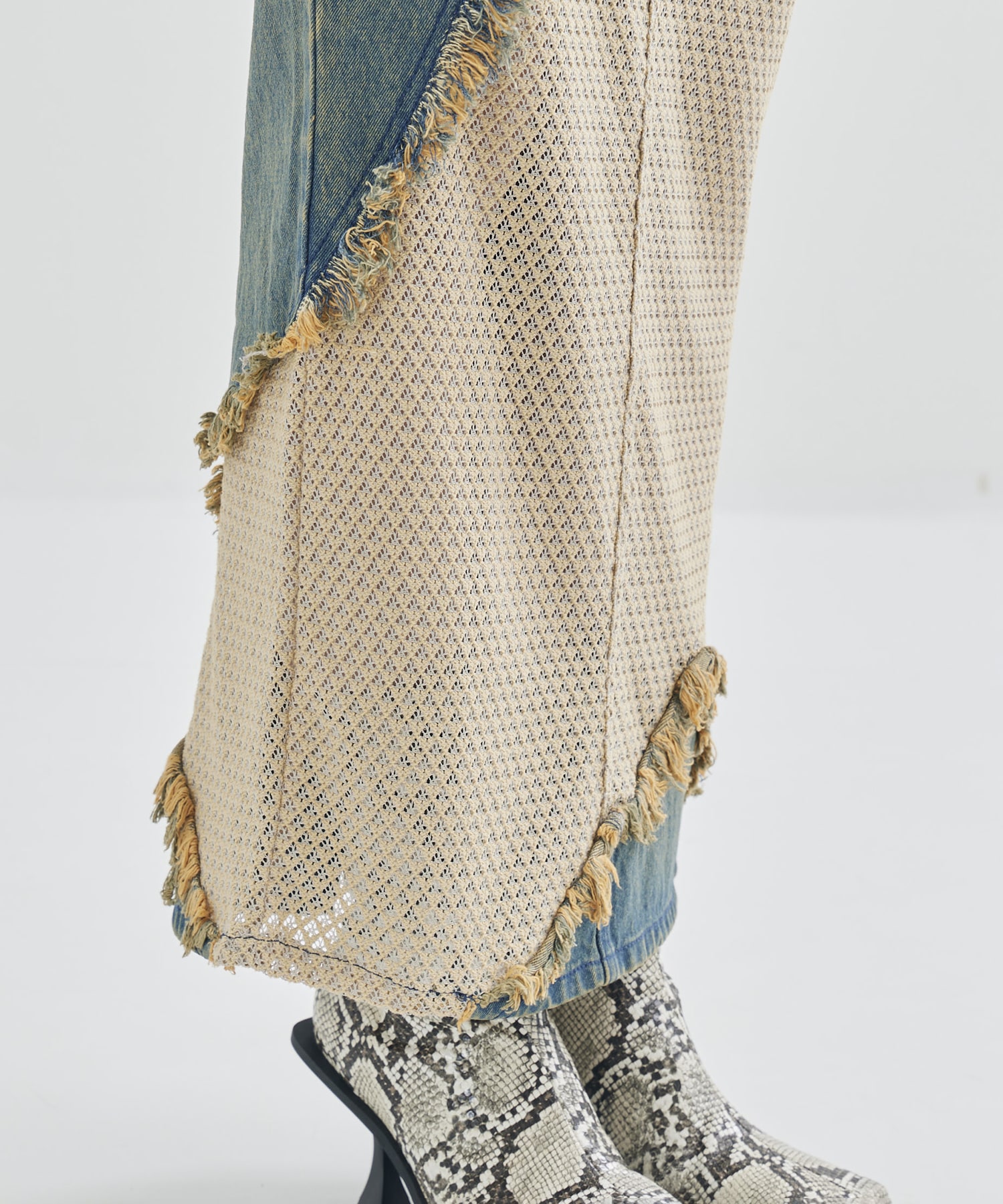 lace docking maxi denim skirt tanakadaisuke