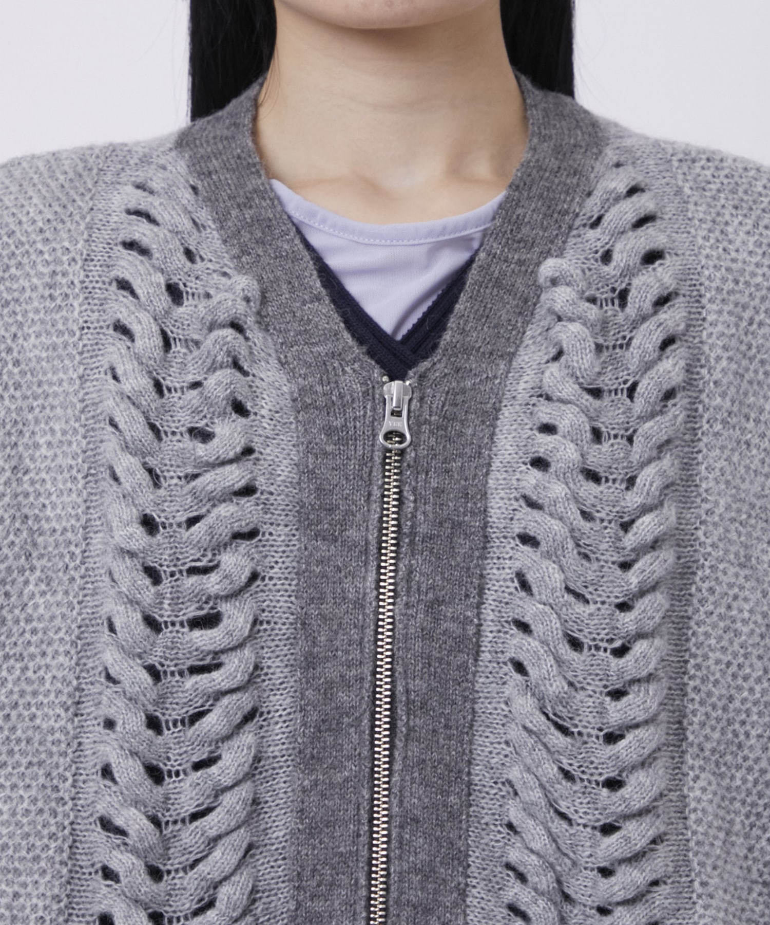 ウールモヘアZIP Knit Cardigan PEIEN
