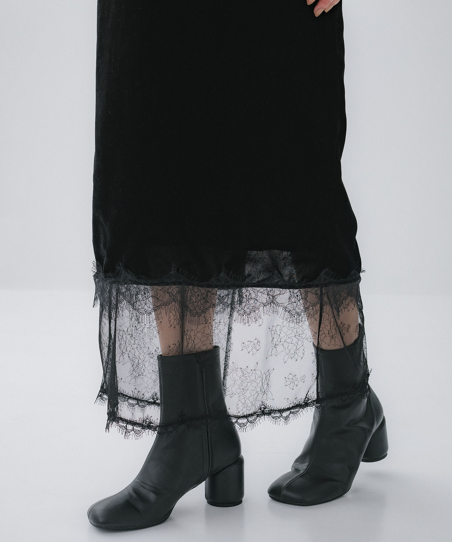 flower lace black velour camisole dress tanakadaisuke