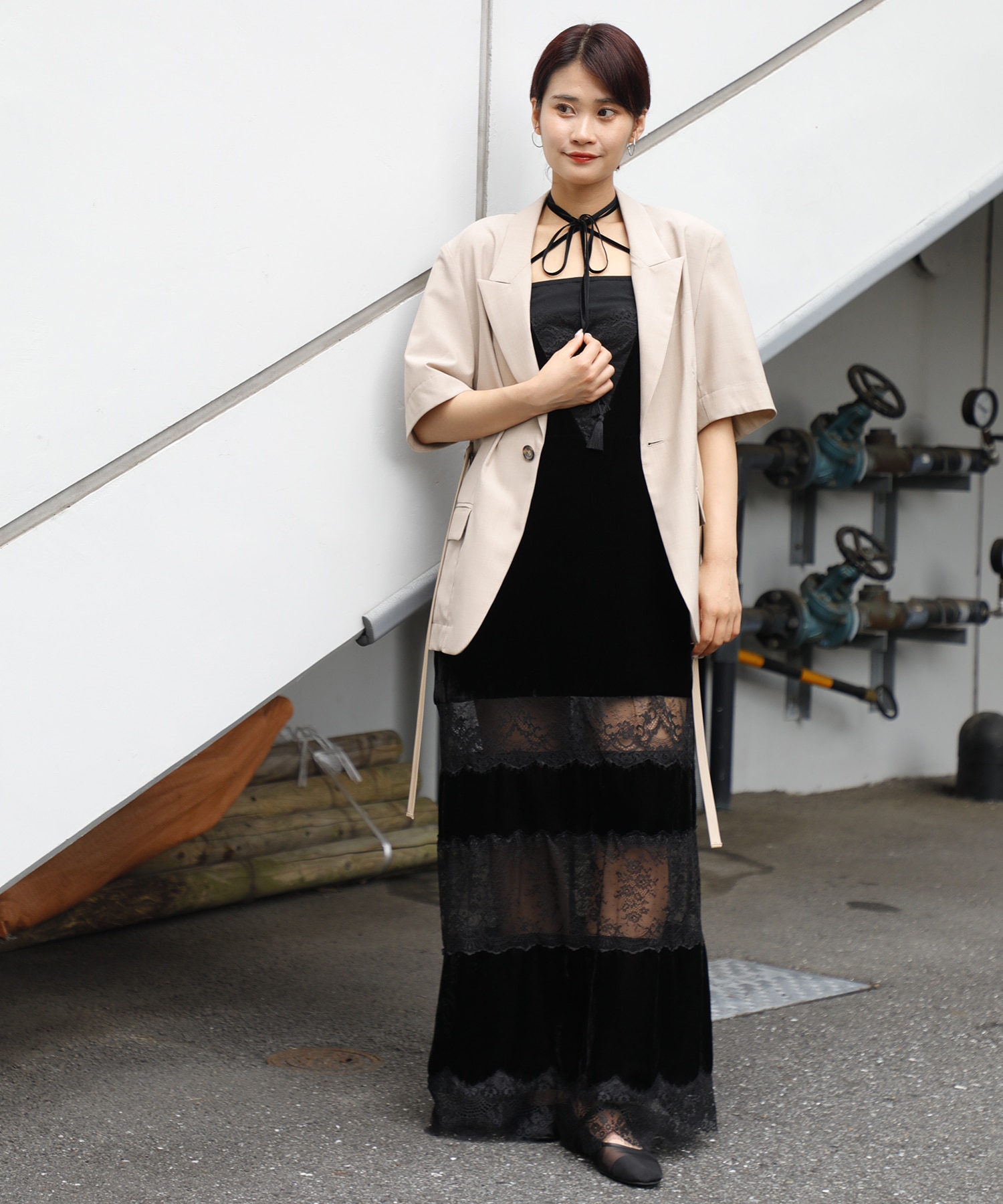 別注black lace velour camisole dress tanakadaisuke