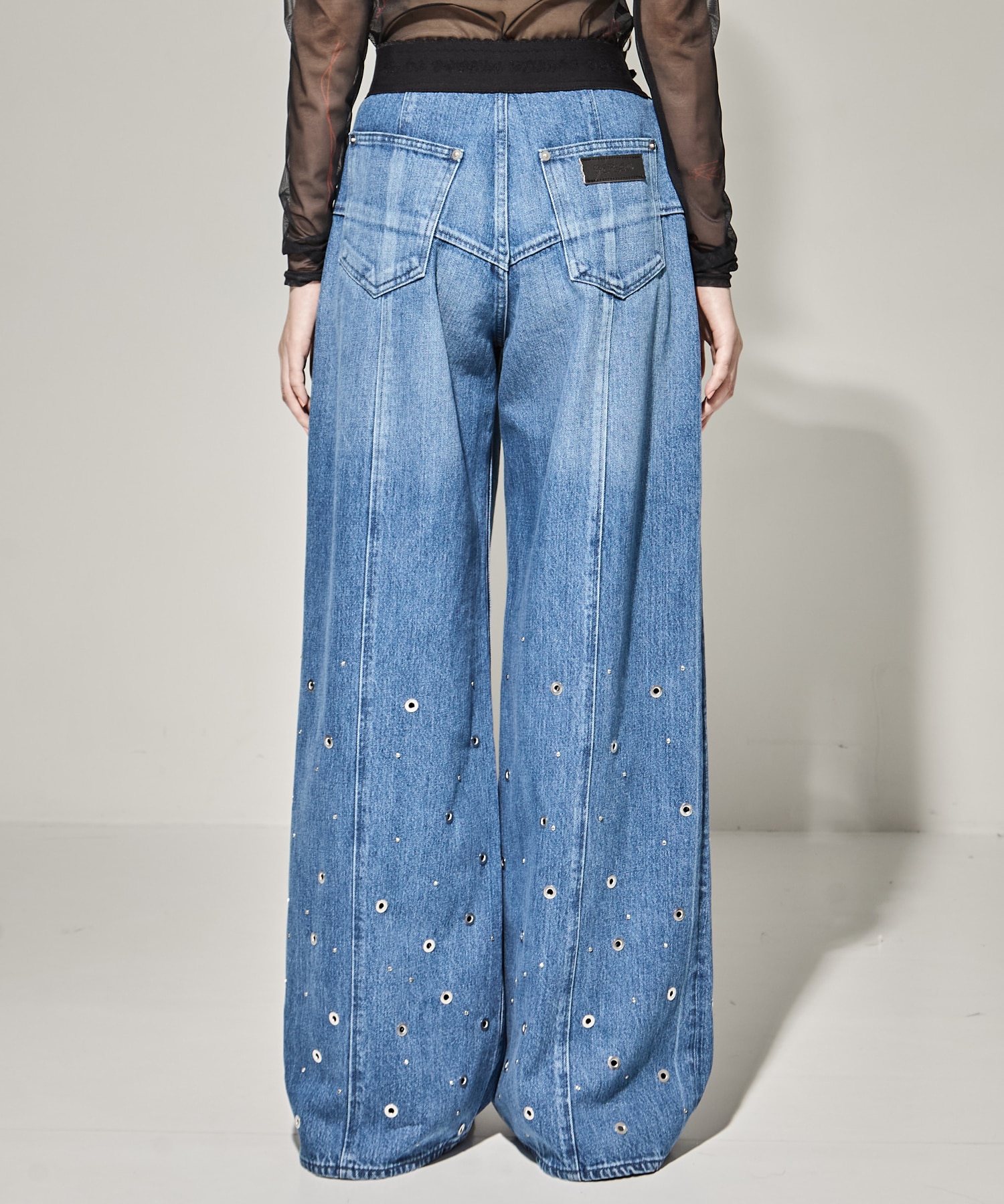 ORGANIC COTTON DENIM WIDE-LEG JEANS WITH STUDS FETICO