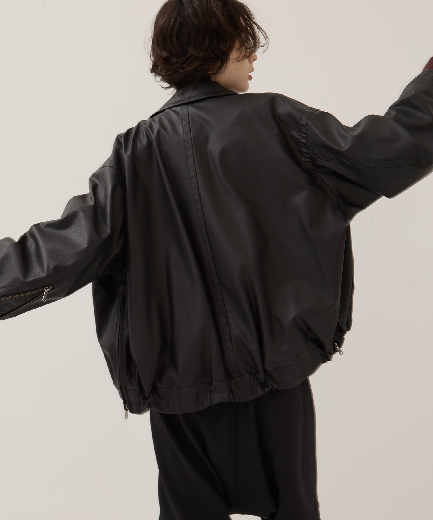Faux Leather Stand Collar Blouson STUDIOUS