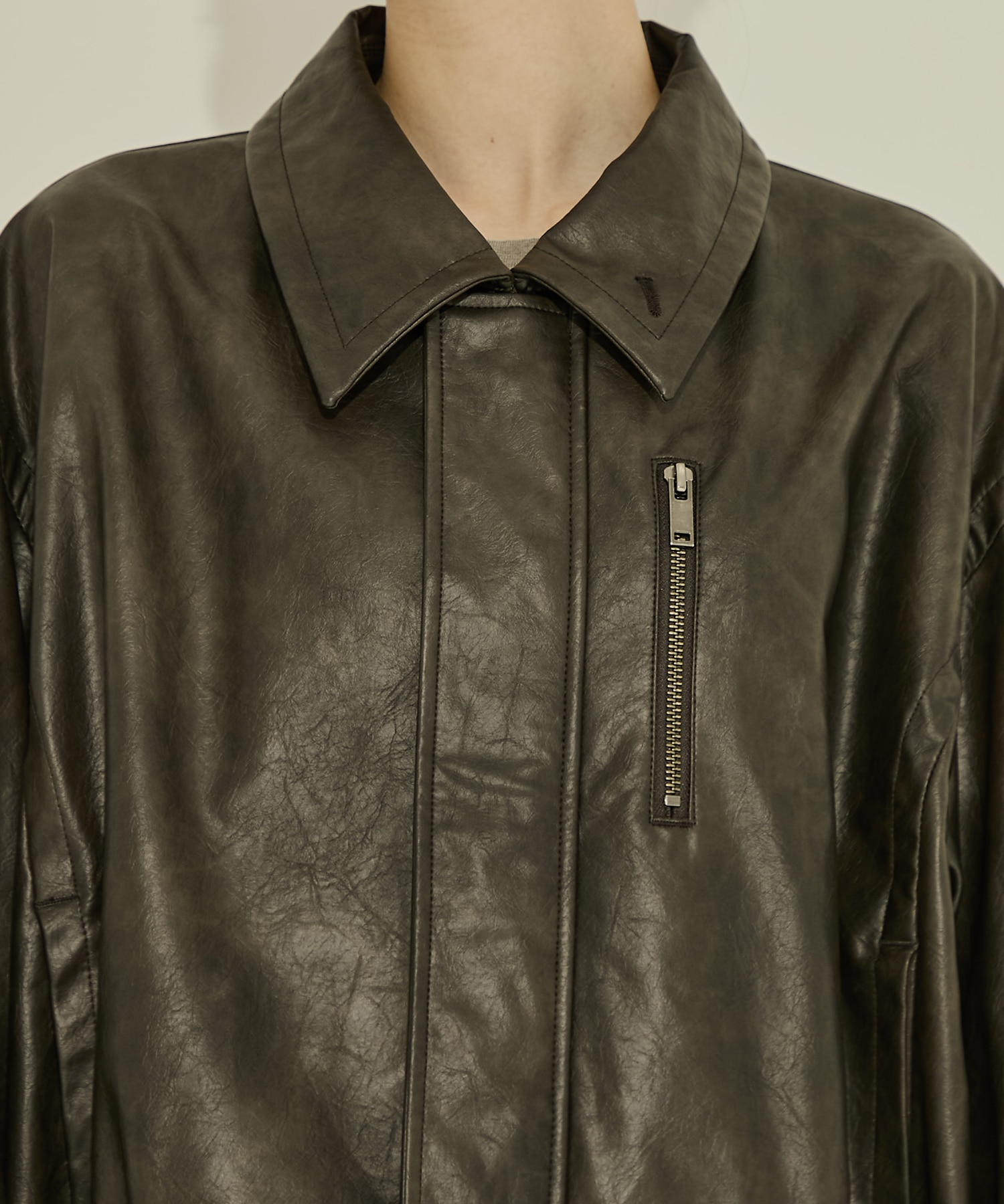 Faux Leather Stand Collar Blouson STUDIOUS