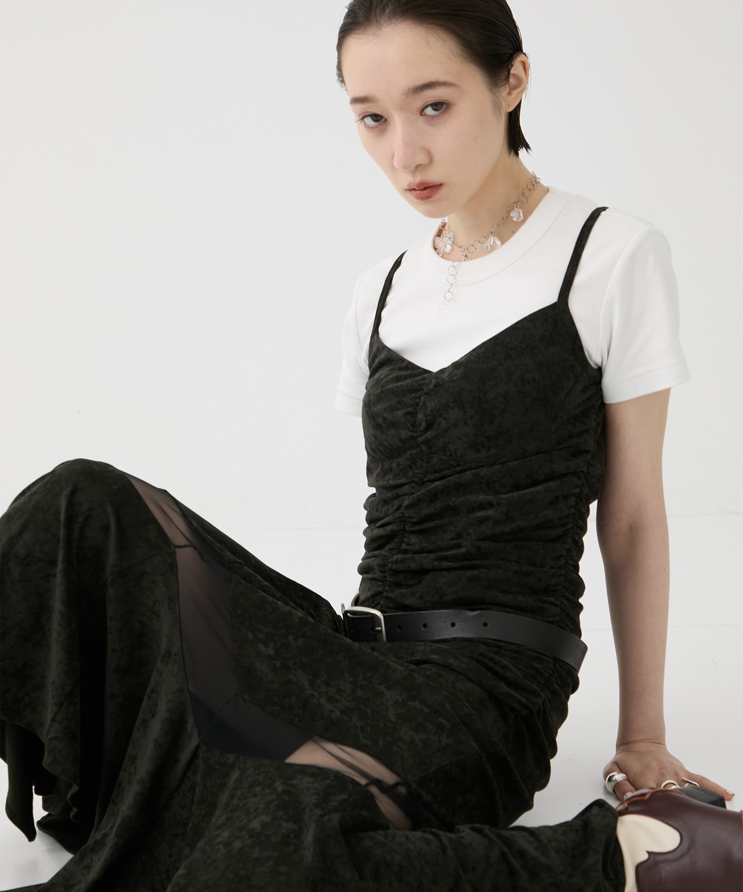 別注 VELOUR SHEER CUT HEM DRESS FETICO